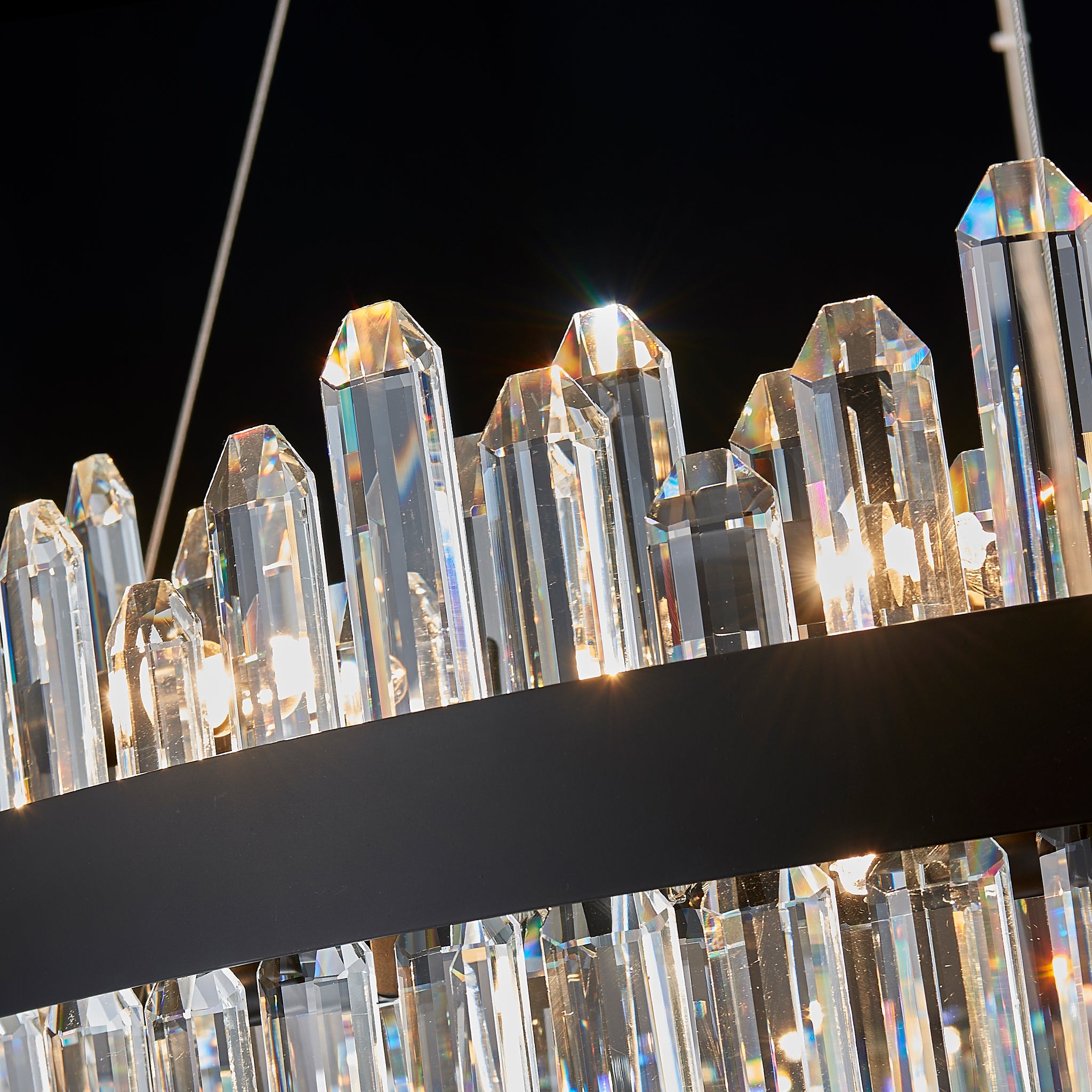 Modern Round K9 Crystal Chandelier 30" — 2-Tier, 24-Light, Black