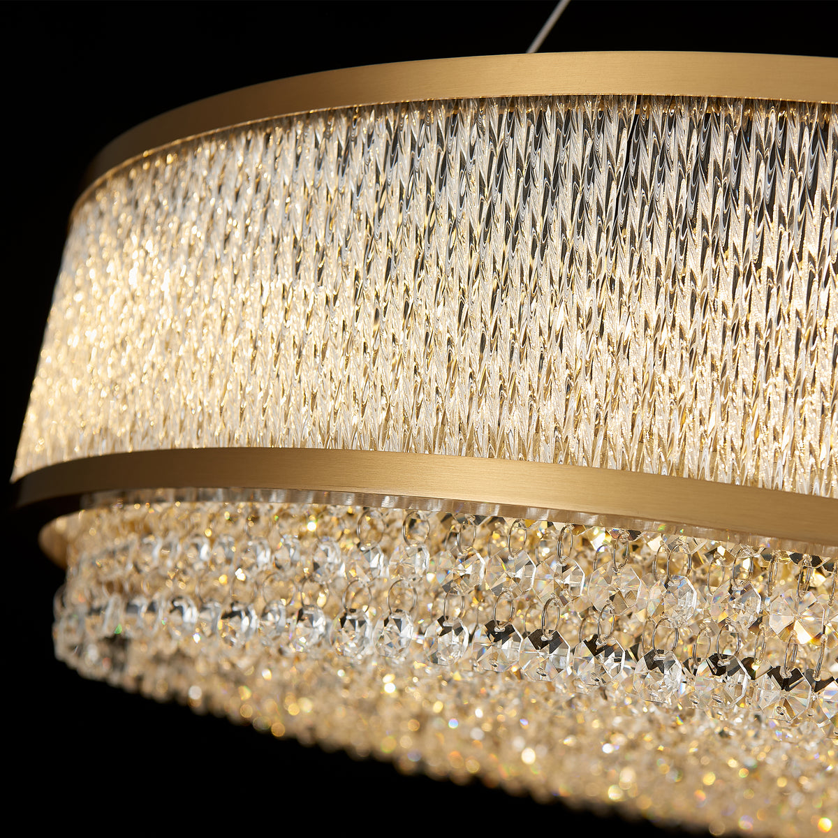 Cortina Chandelier, 2-Tier 14-Light Gold K9 Crystal, 32" Dia