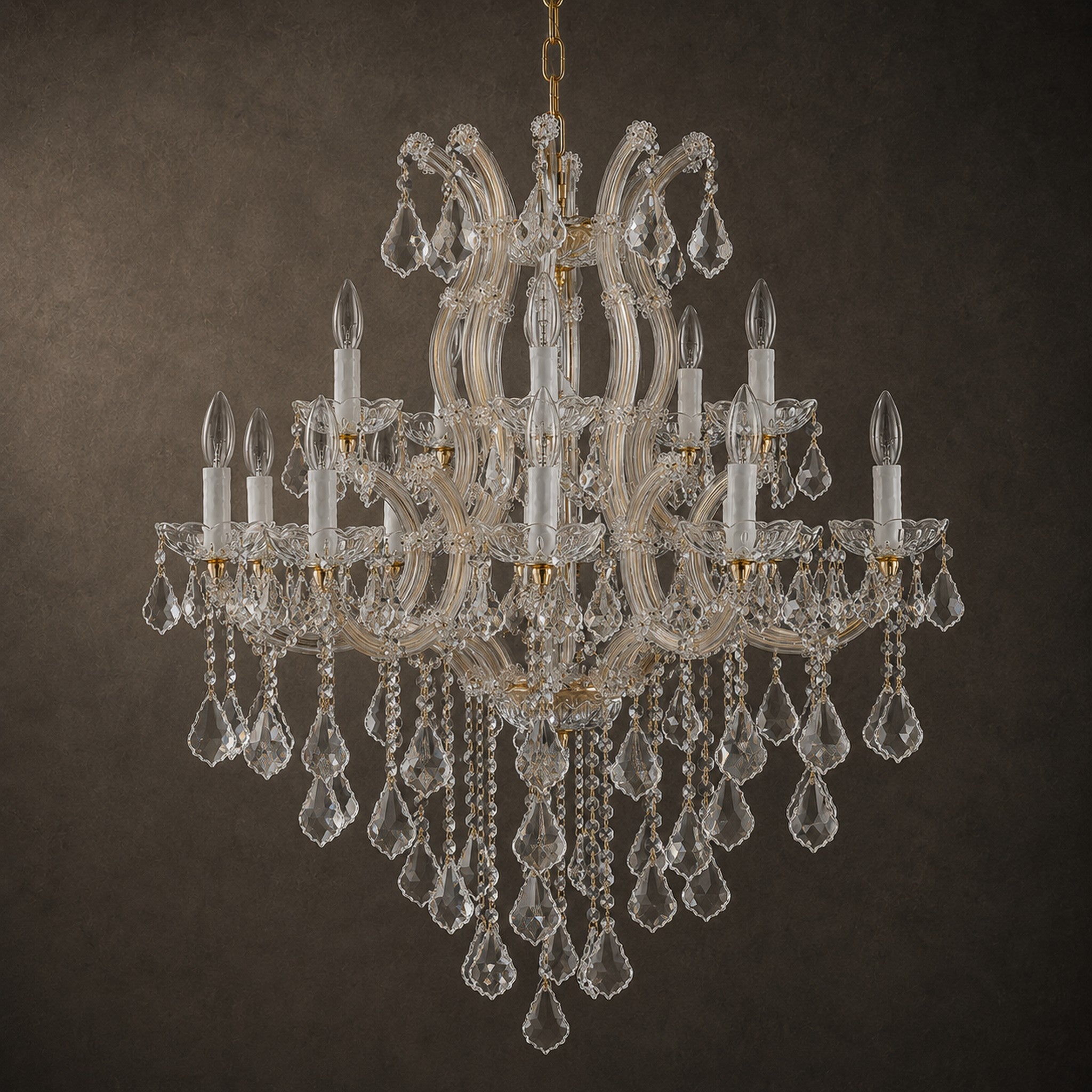 Maria Theresa Crystal Chandelier — 15-Light Gold K9 for High Ceilings