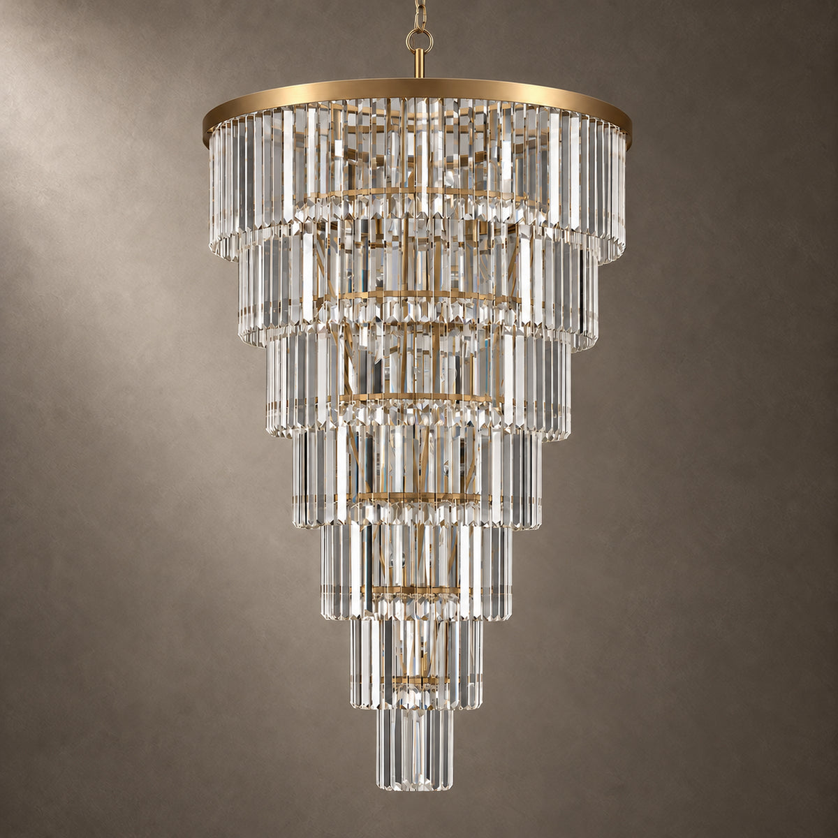 Cascata Chandelier, 7-Tier 22-Light Gold K9 Crystal, 30" Dia