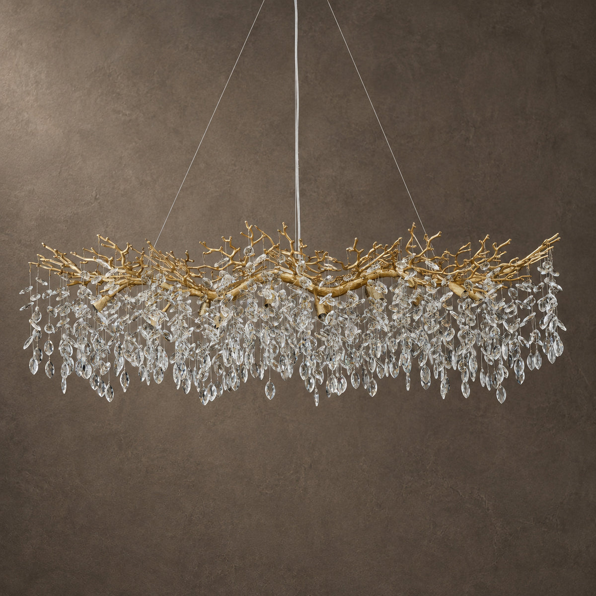 Rami Branch Chandelier, 14-Light Gold K9 Crystal, 63" Long