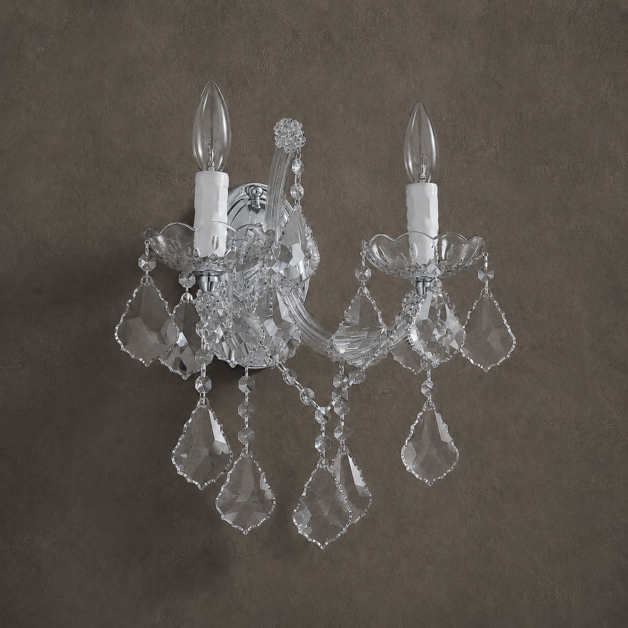 Maria Theresa Wall Sconce, 2-Light Chrome K9 Crystal, 13" W