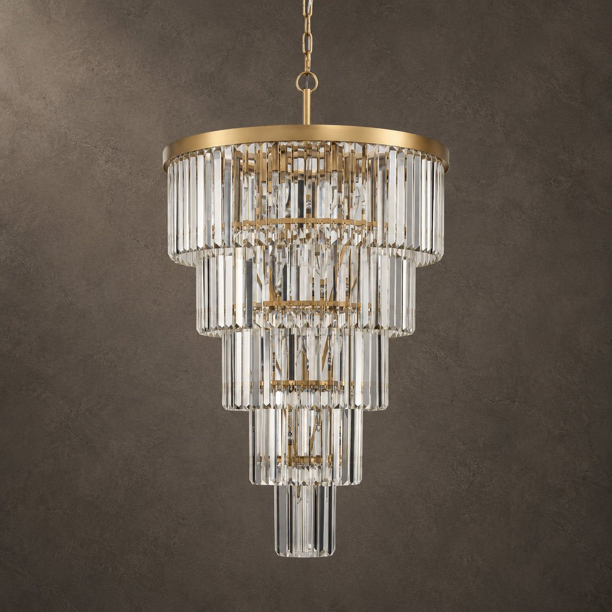 Cascata Chandelier, 5-Tier 14-Light Gold K9 Crystal, 24" Dia