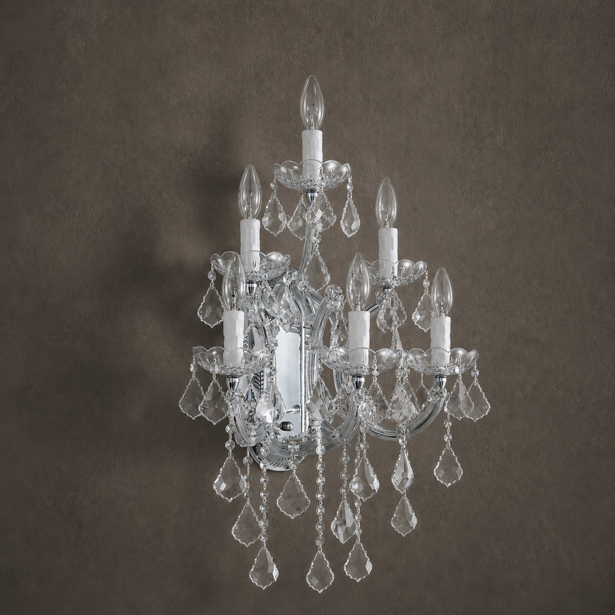 Maria Theresa Wall Sconce, 6-Light Chrome K9 Crystal, 17" W