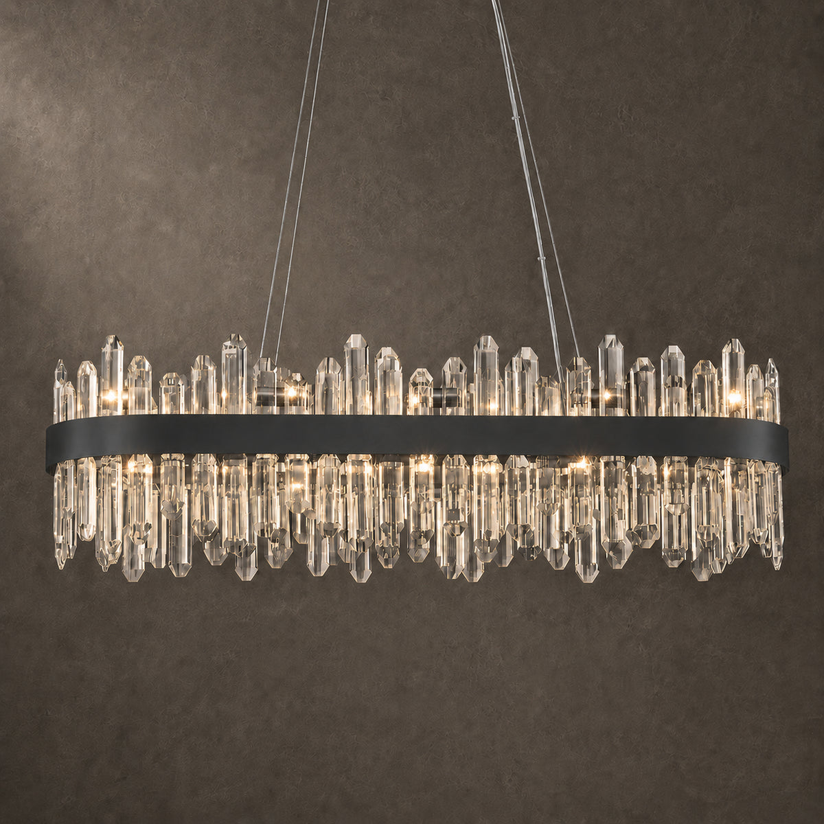 Modern Oval K9 Crystal Chandelier 35.4" — 20-Light, Black