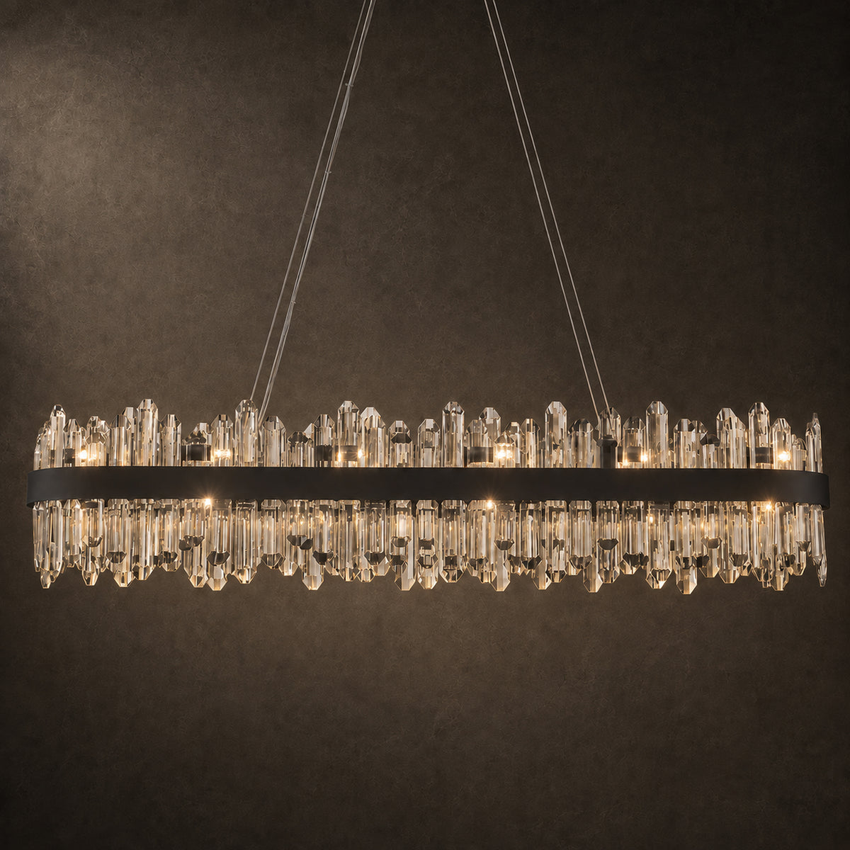 Modern Rectangular K9 Crystal Chandelier 57" — 32-Light, Gold