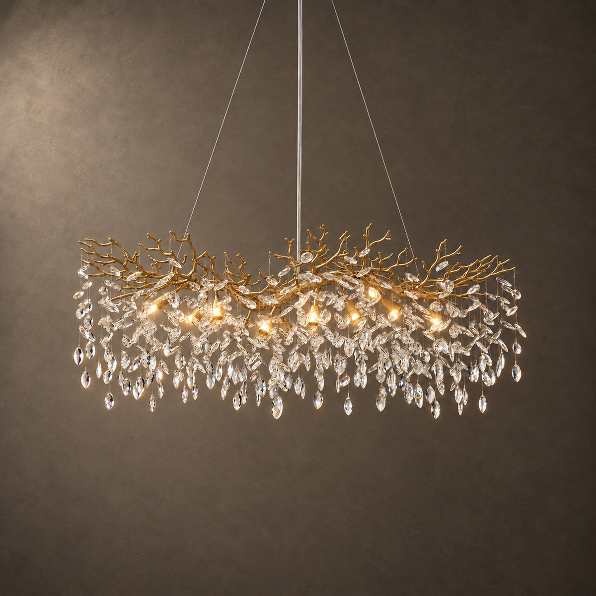 Rami Branch Chandelier, 12-Light Gold K9 Crystal, 47.2" Long