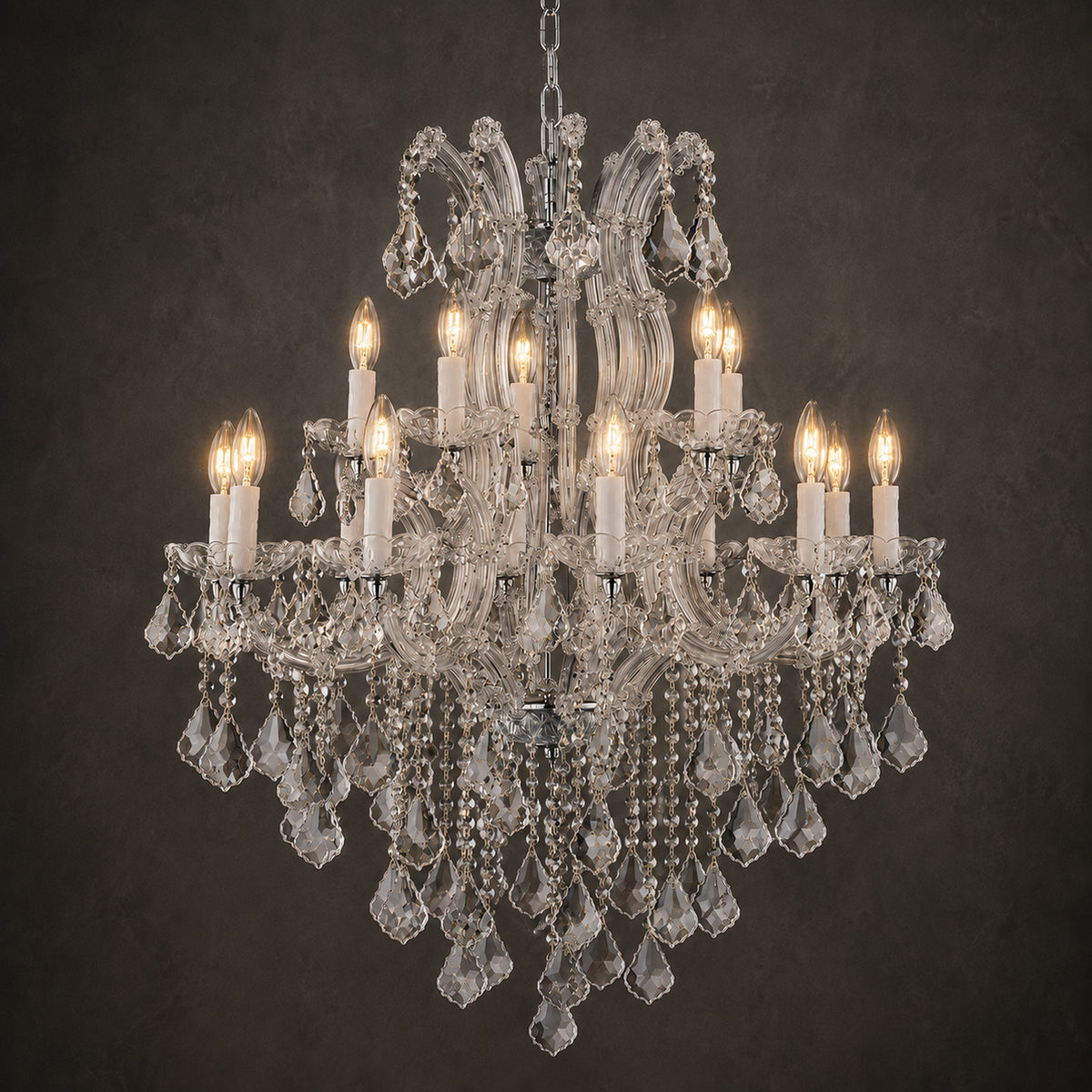 Maria Theresa Crystal Chandelier — 15-Light Gold K9 for High Ceilings