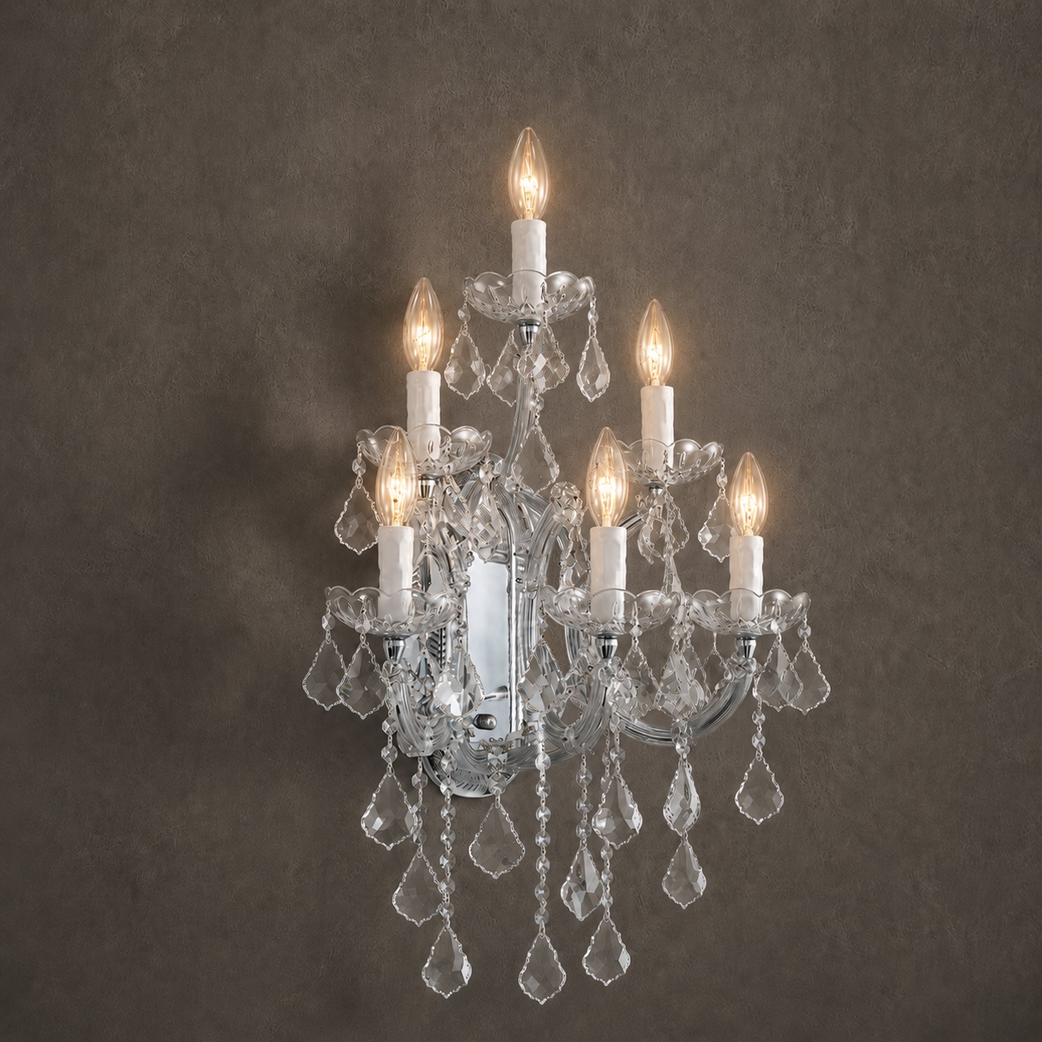 Maria Theresa Wall Sconce, 6-Light Chrome K9 Crystal, 17" W