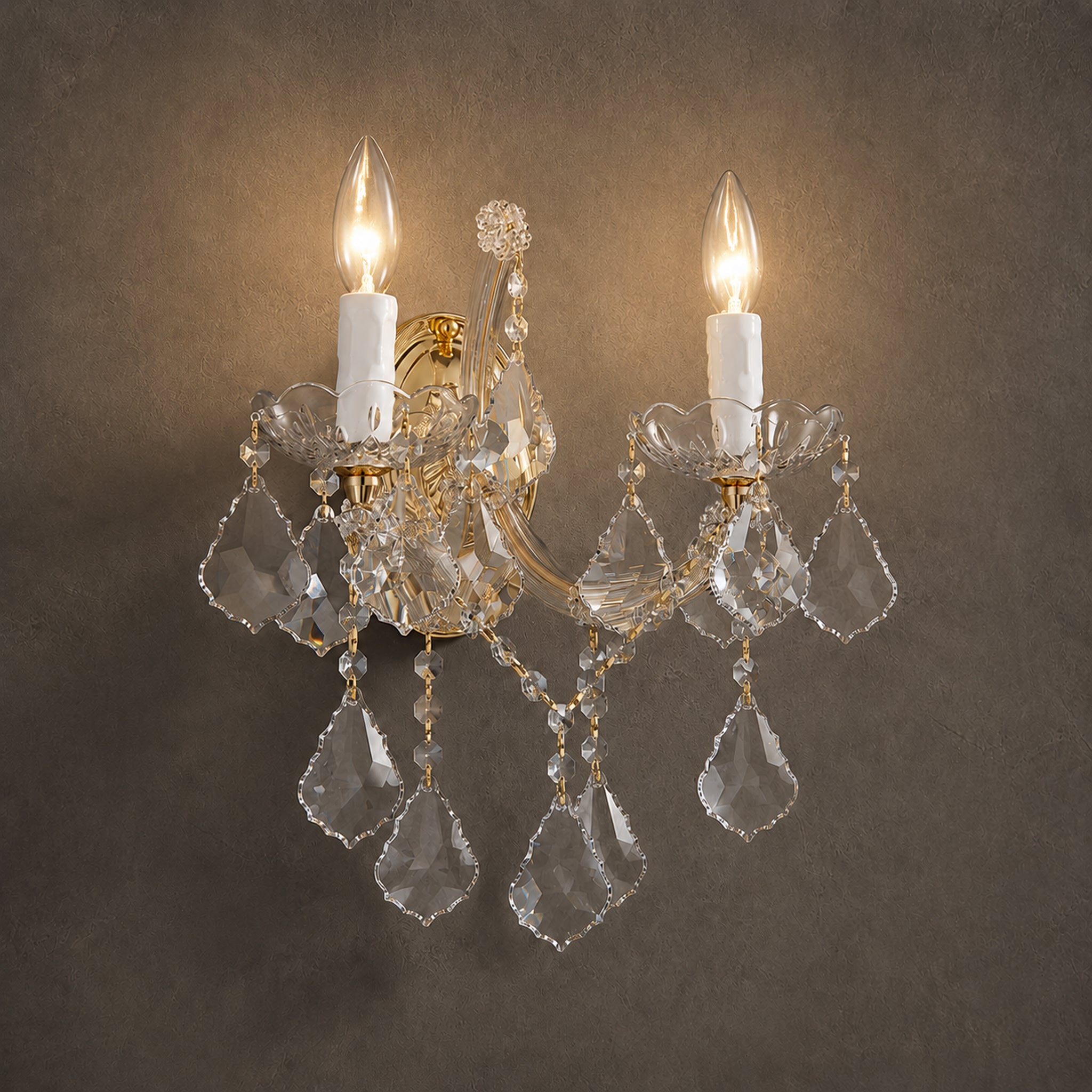 Maria Theresa Wall Sconce, 2-Light Gold K9 Crystal, 13" W