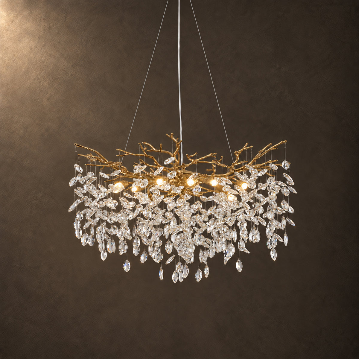 Rami Branch Chandelier, 10-Light Gold K9 Crystal, 31.5" Dia