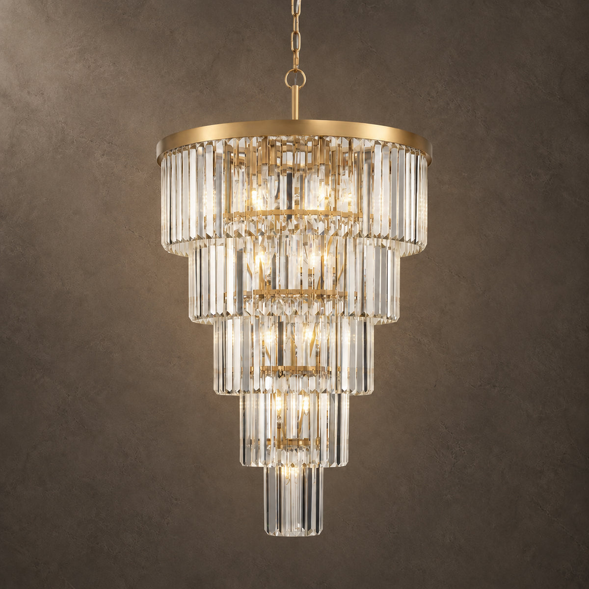Cascata Chandelier, 5-Tier 14-Light Gold K9 Crystal, 24" Dia