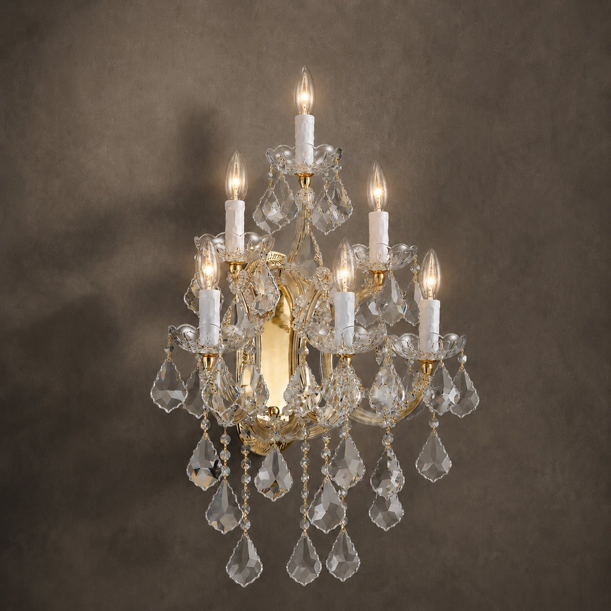 Maria Theresa Wall Sconce, 6-Light Gold K9 Crystal, 17" W