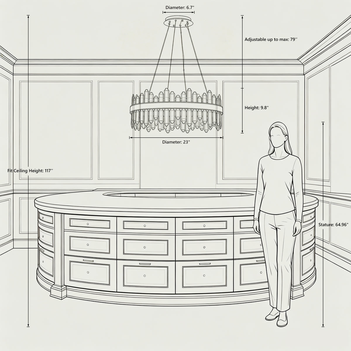 Round 2-Tier K9 Crystal Chandelier 23" — 16-Light Gold Modern Chandelier
