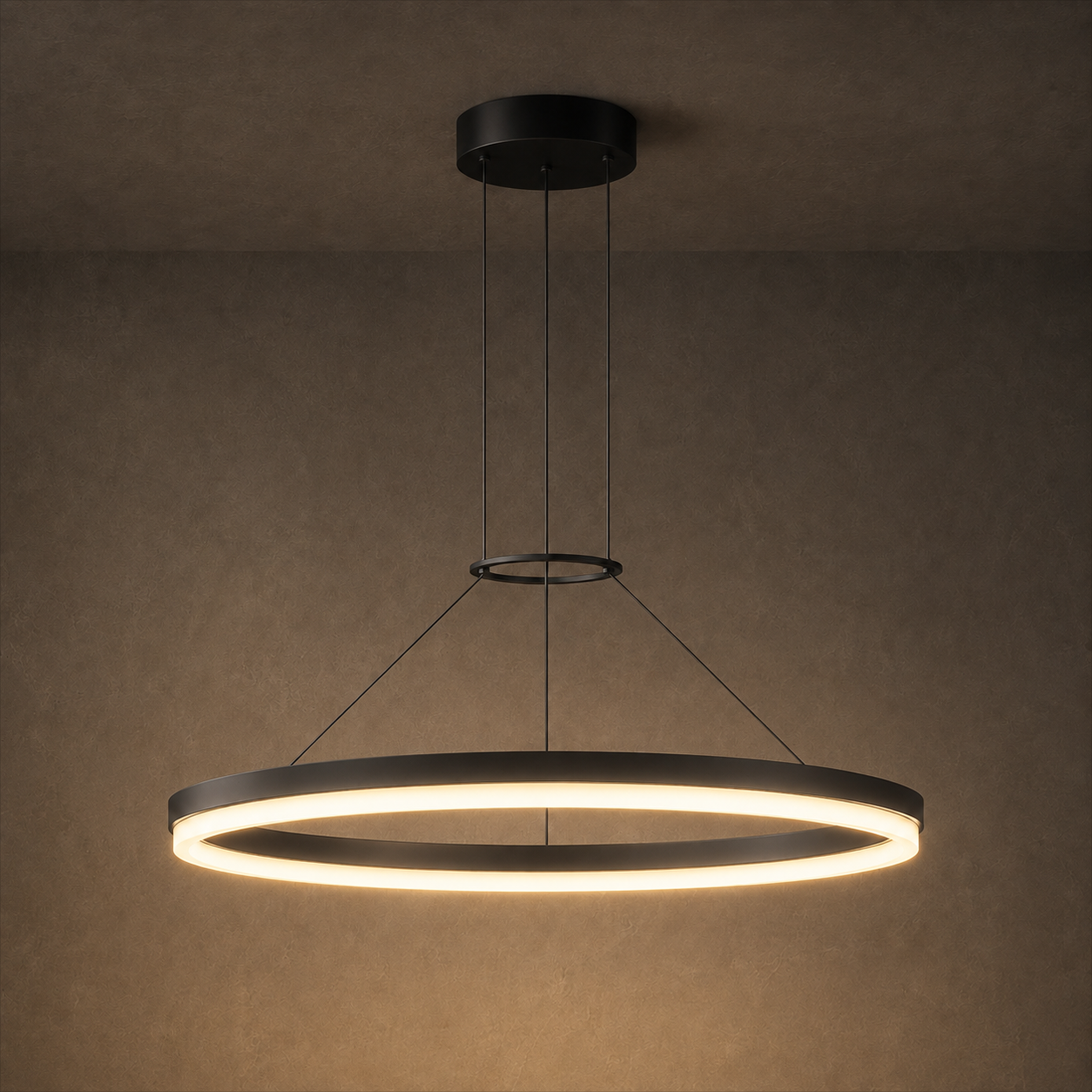 Calve Minimalist Ring Chandelier | Round LED Ceiling Light in Black or White for Bedroom & Dining
