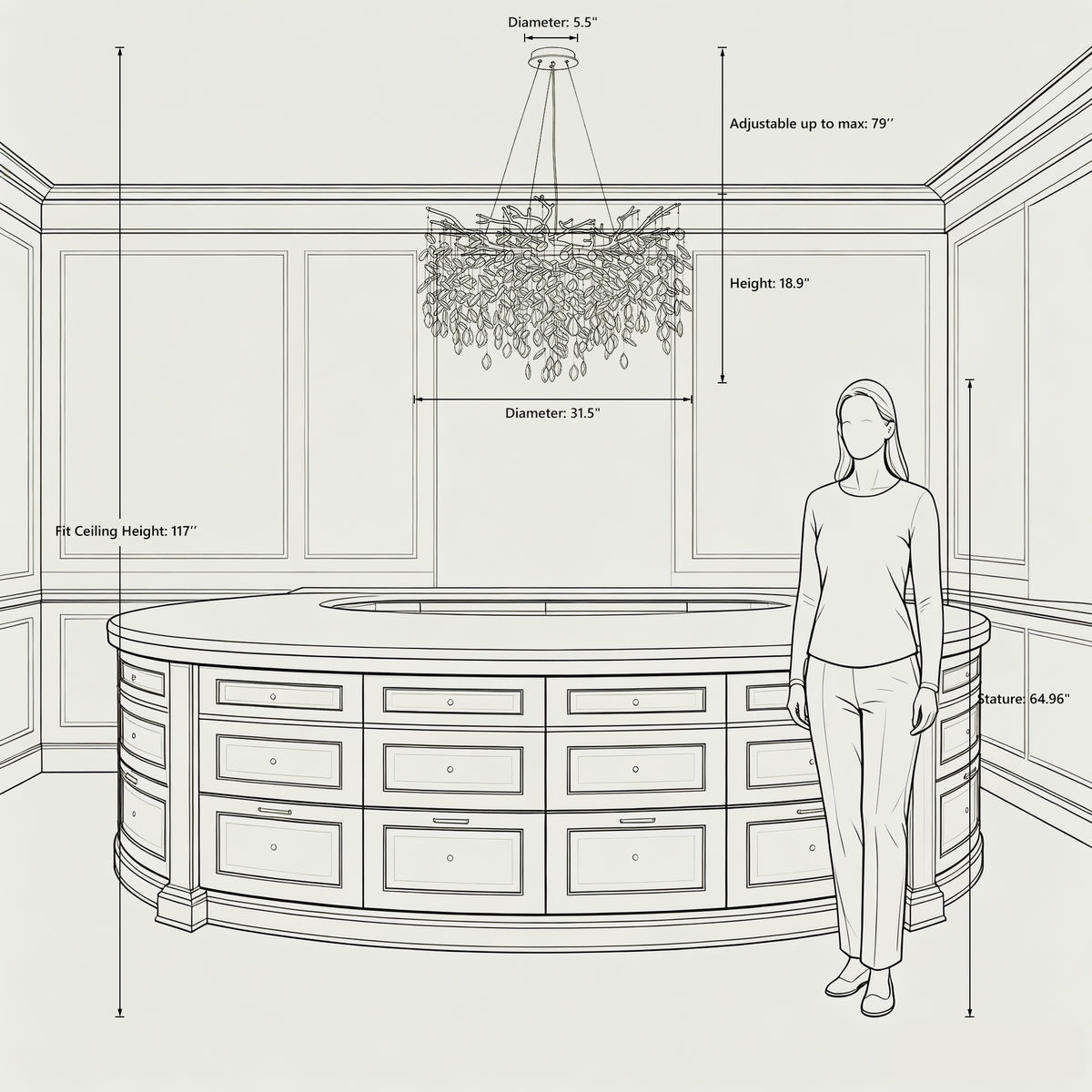 Rami Branch Chandelier, 10-Light Gold K9 Crystal, 31.5" Dia