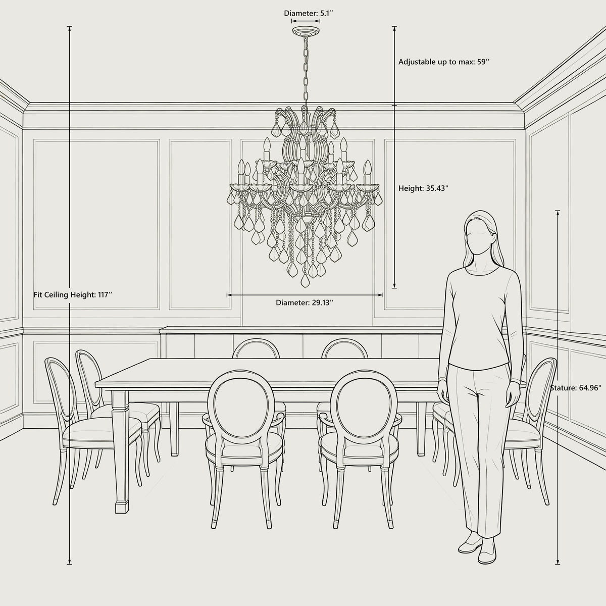Maria Theresa Crystal Chandelier — 15-Light Gold K9 for High Ceilings