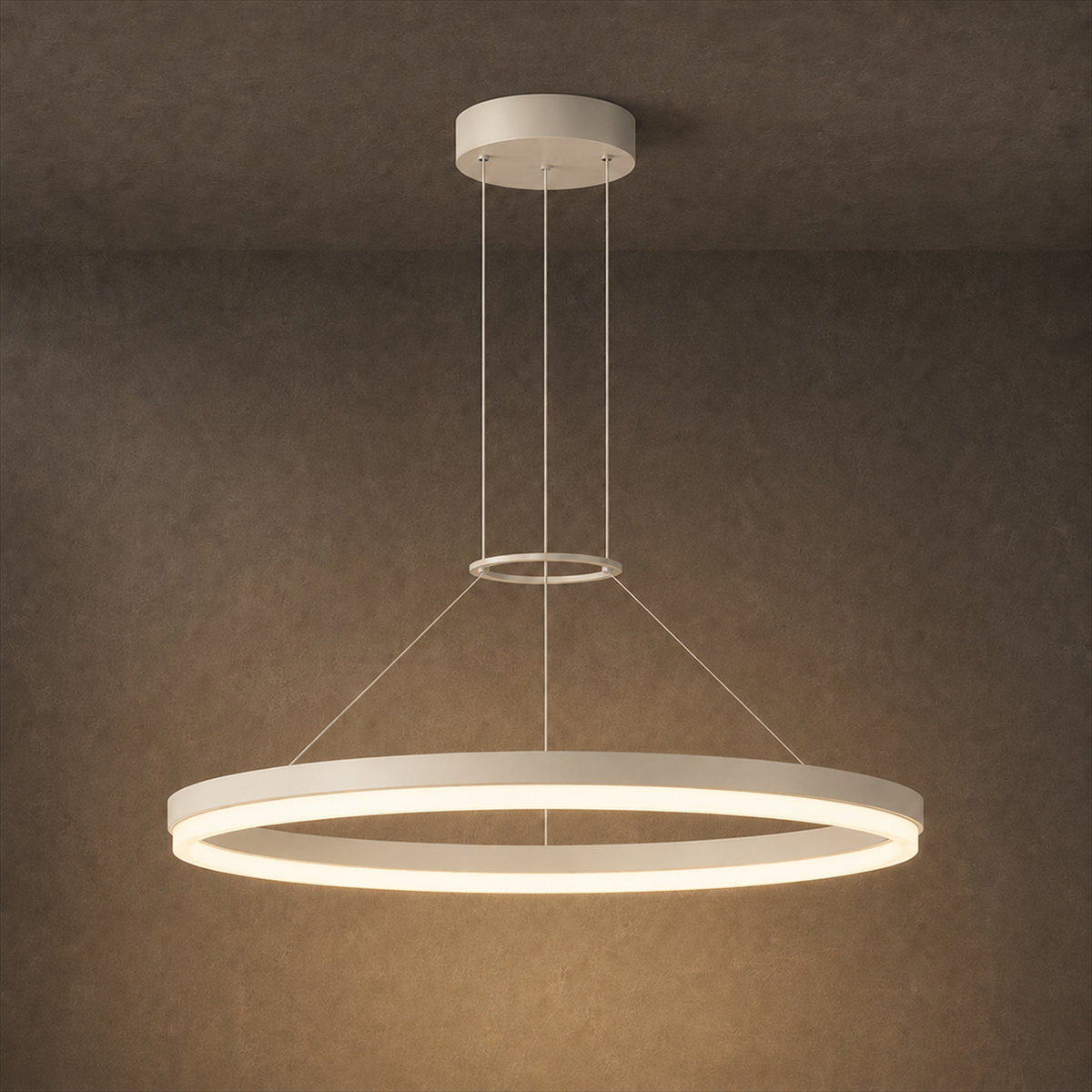Calve Minimalist Ring Chandelier | Round LED Ceiling Light in Black or White for Bedroom & Dining