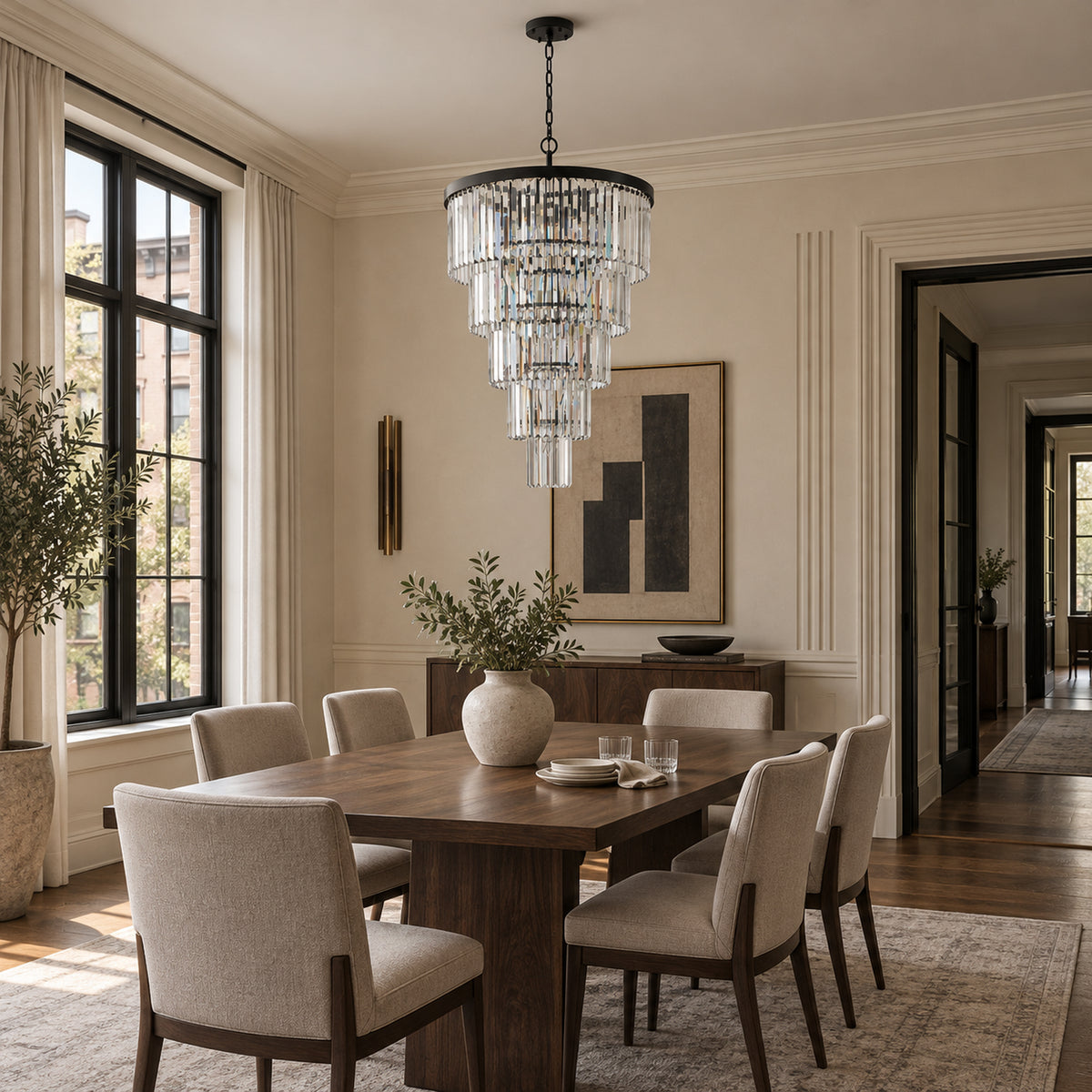 Cascata Chandelier, 5-Tier 14-Light Black K9 Crystal, 24" Dia