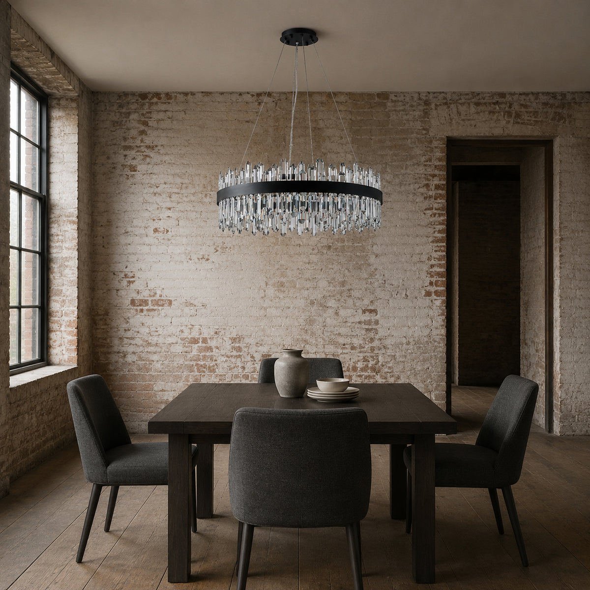 Modern Round K9 Crystal Chandelier 30" — 2-Tier, 24-Light, Black