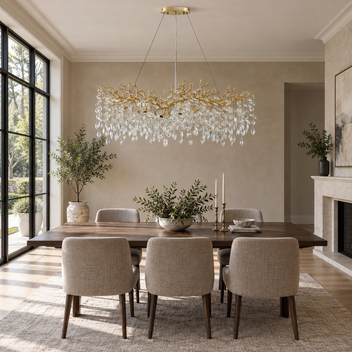 Rami Branch Chandelier, 12-Light Gold K9 Crystal, 47.2" Long