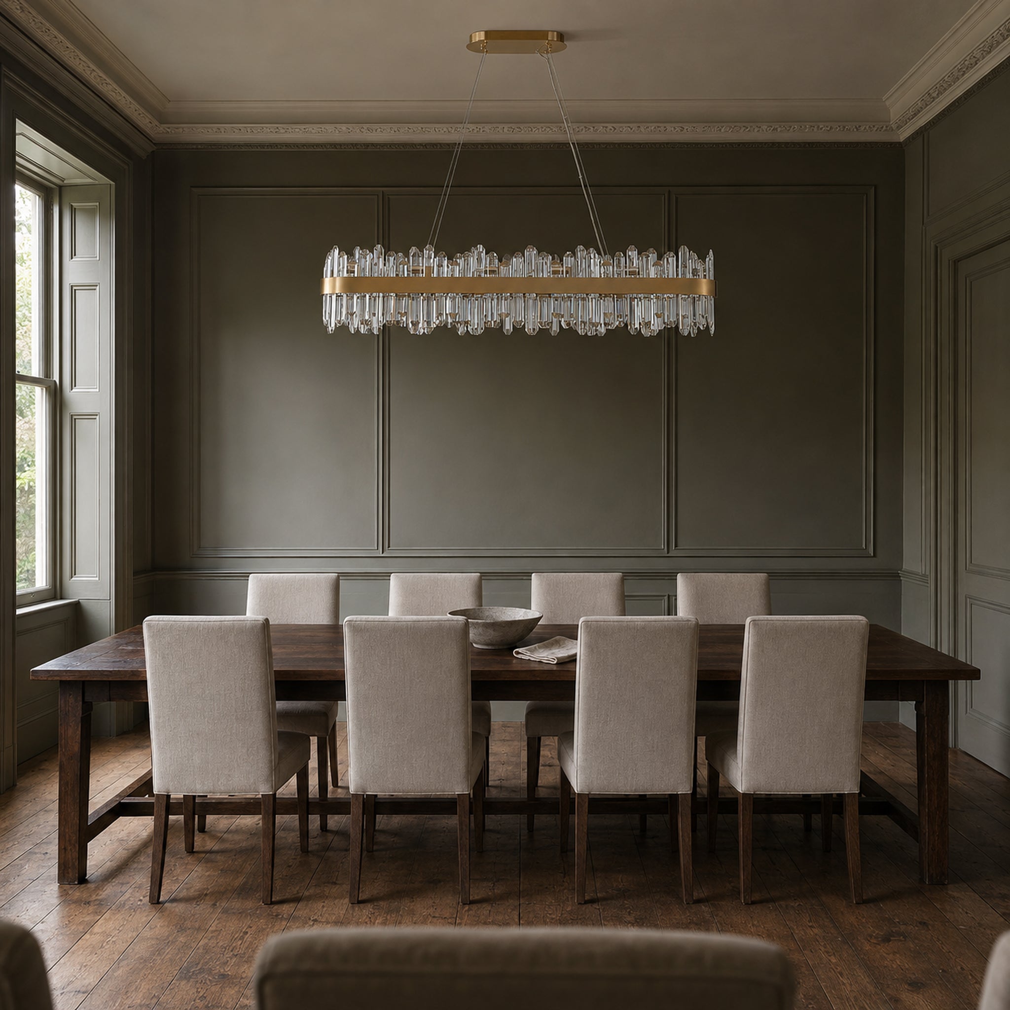Oval Crystal Chandelier 45.3" — 24-Light Gold K9 Chandelier for Long Tables