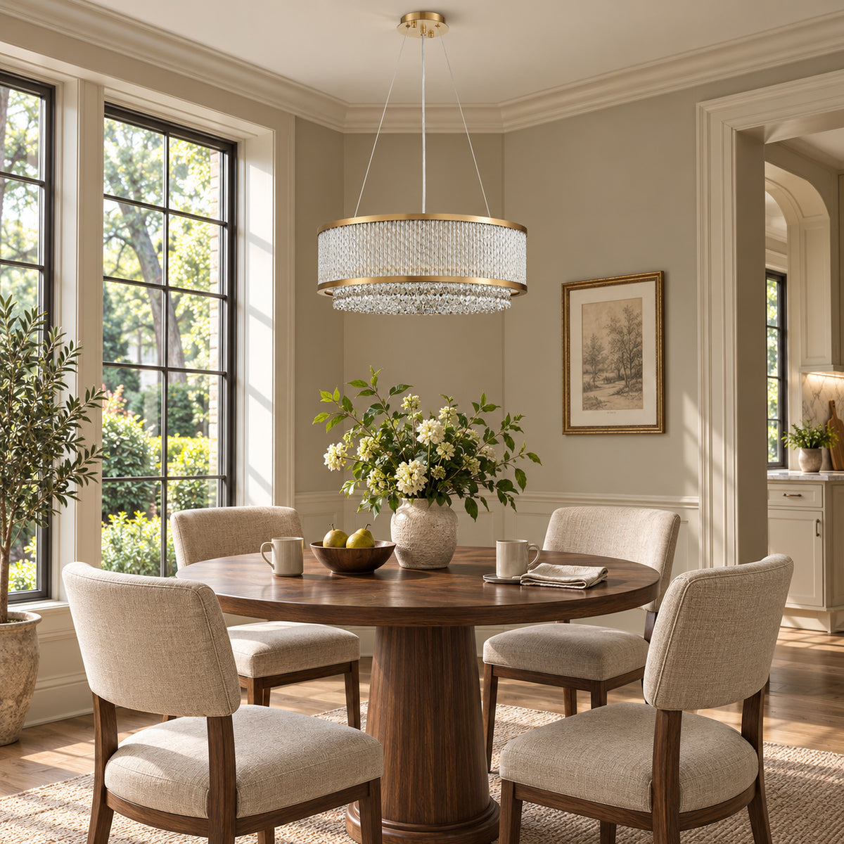 Cortina Chandelier, 2-Tier 9-Light Gold K9 Crystal, 20" Dia