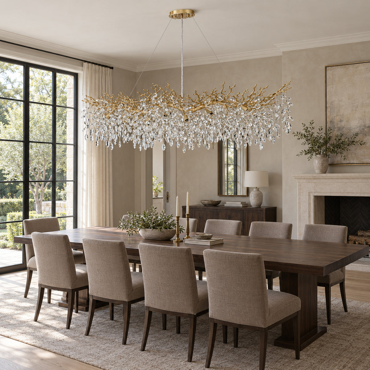 Rami Branch Chandelier, 14-Light Gold K9 Crystal, 63" Long