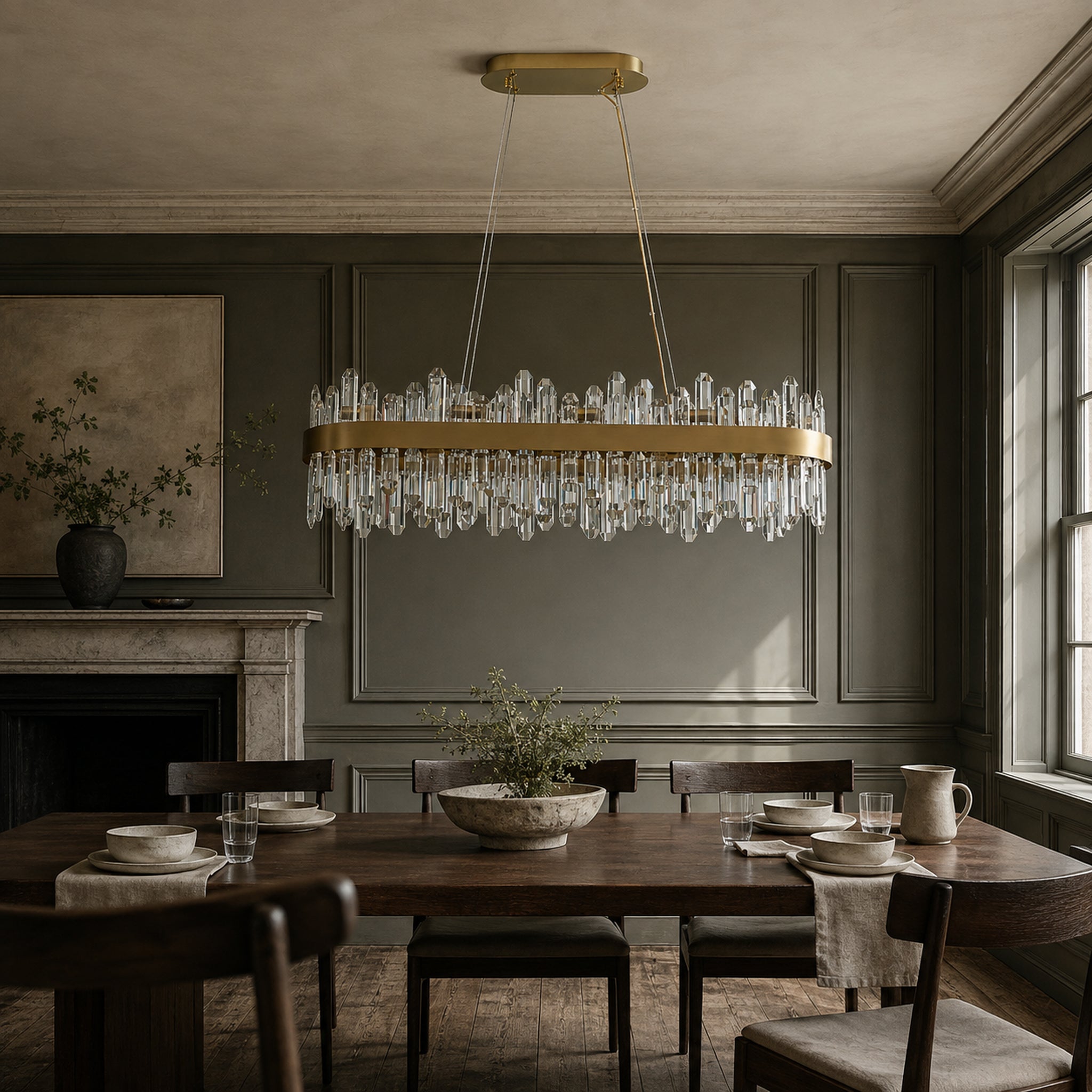 Oval Crystal Chandelier 35.4" — 20-Light Gold K9 for Dining Rooms