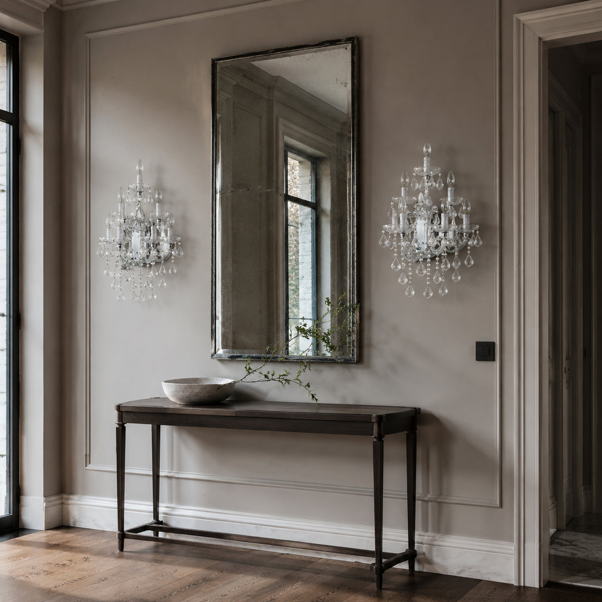 Maria Theresa Wall Sconce, 6-Light Chrome K9 Crystal, 17" W