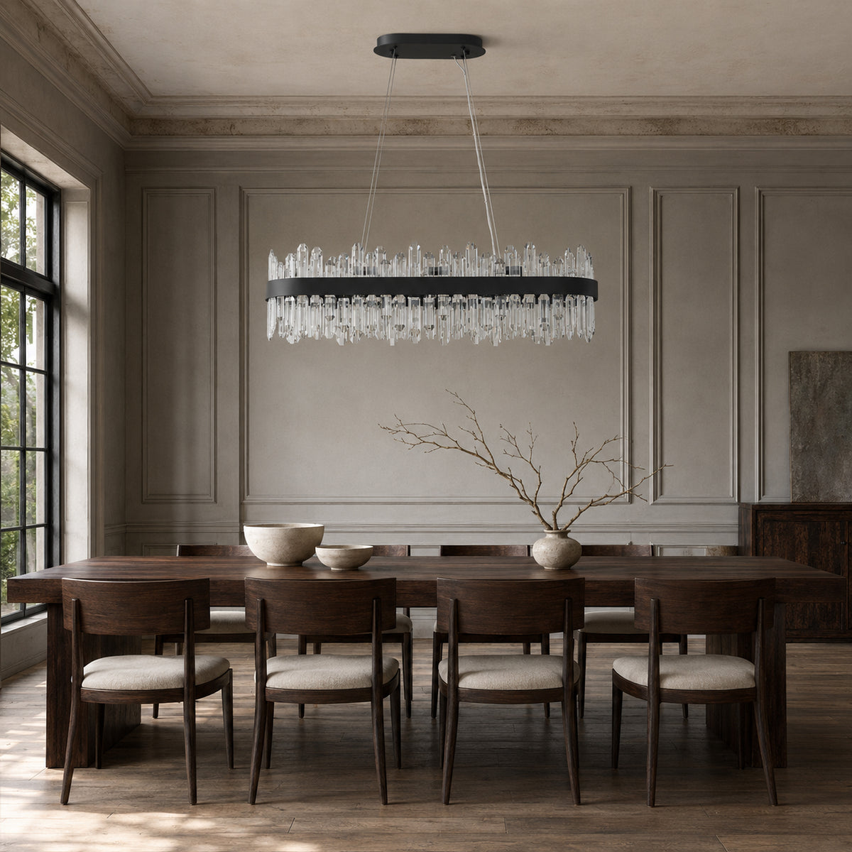 Modern Oval K9 Crystal Chandelier 35.4" — 20-Light, Black
