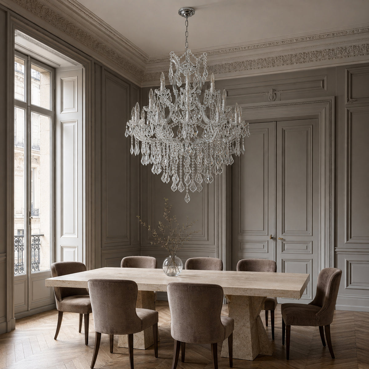 Maria Theresa Crystal Chandelier — 15-Light Gold K9 for High Ceilings