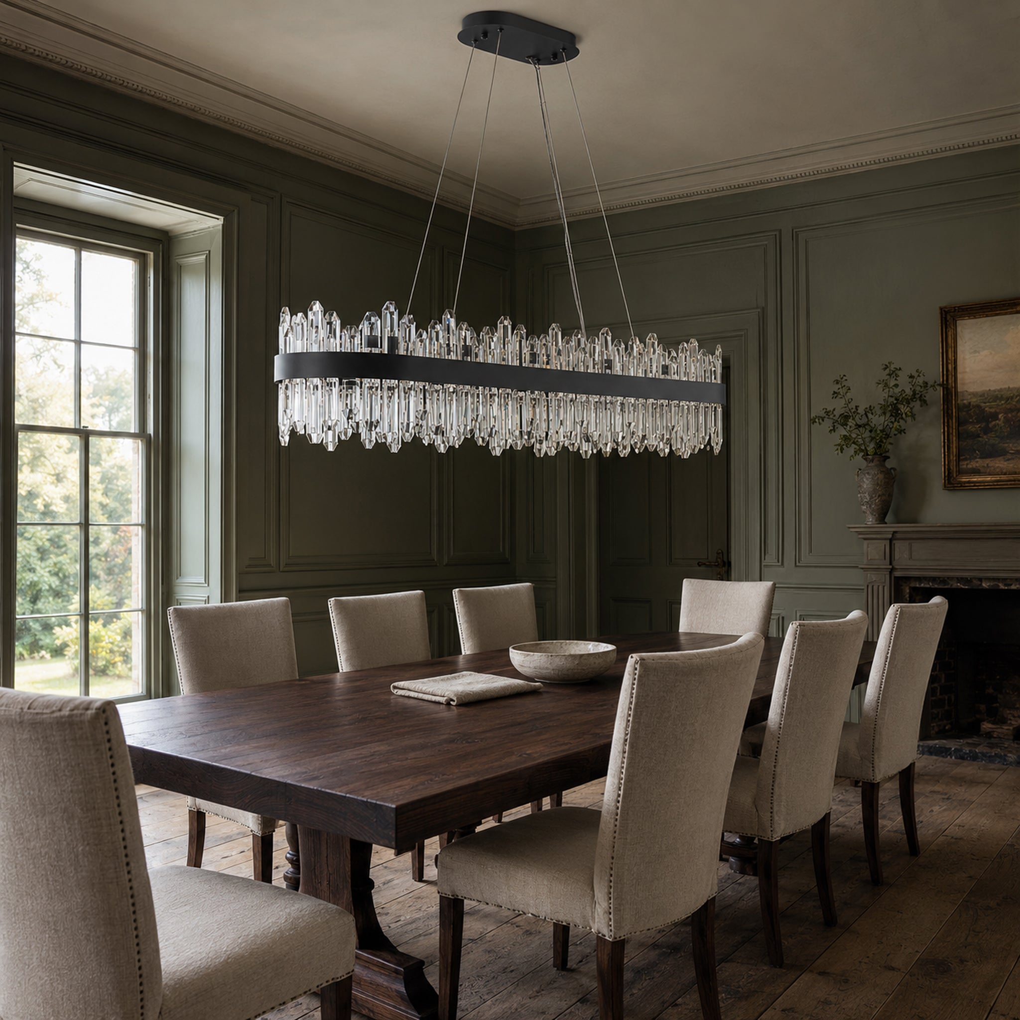 Oval Crystal Chandelier 45.3" — 24-Light Gold K9 Chandelier for Long Tables