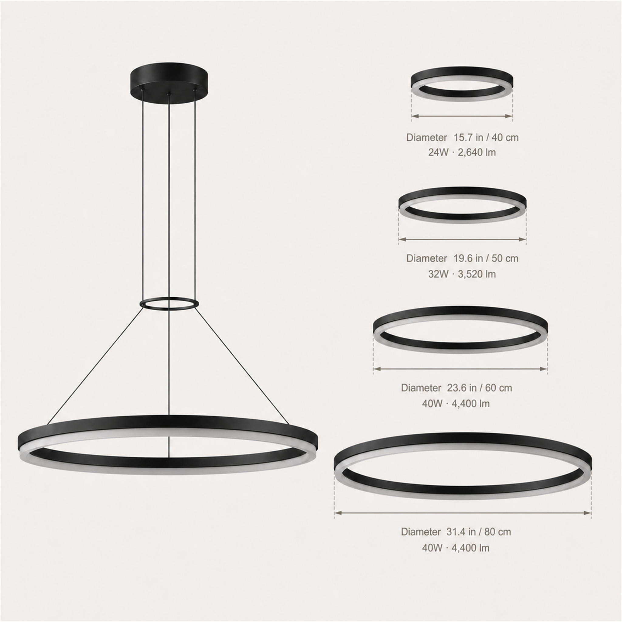 Calve Minimalist Ring Chandelier | Round LED Ceiling Light in Black or White for Bedroom & Dining
