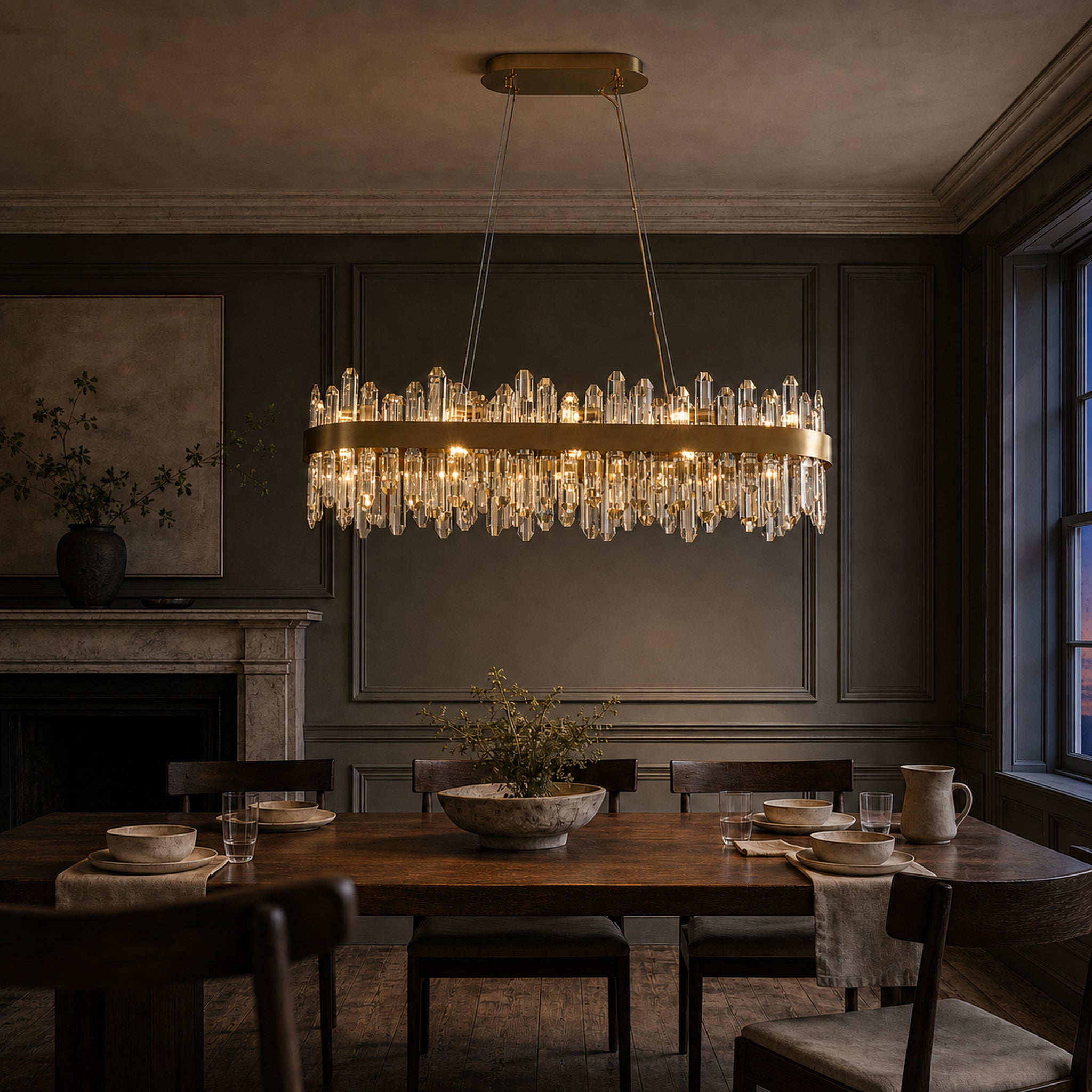 Oval Crystal Chandelier 35.4" — 20-Light Gold K9 for Dining Rooms