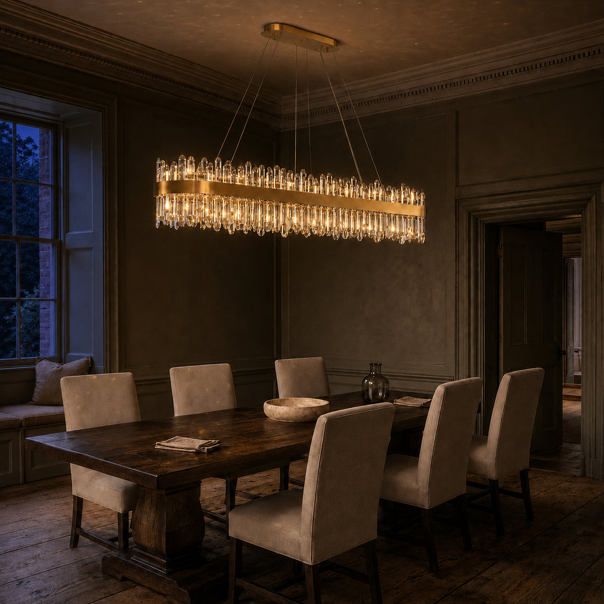 Rectangular Crystal Chandelier 57" — 32-Light Modern K9 Chandelier