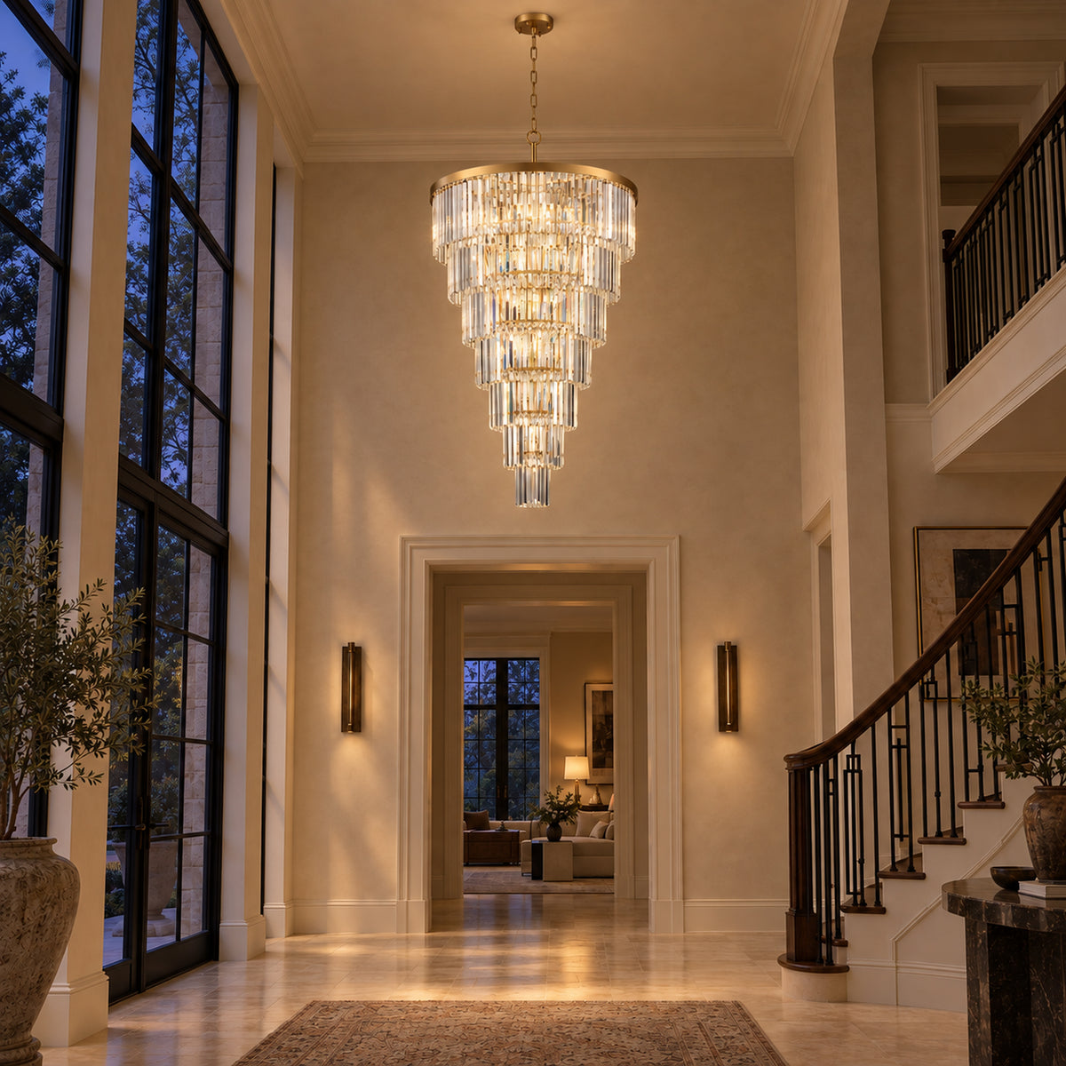 Cascata Chandelier, 7-Tier 22-Light Gold K9 Crystal, 30" Dia