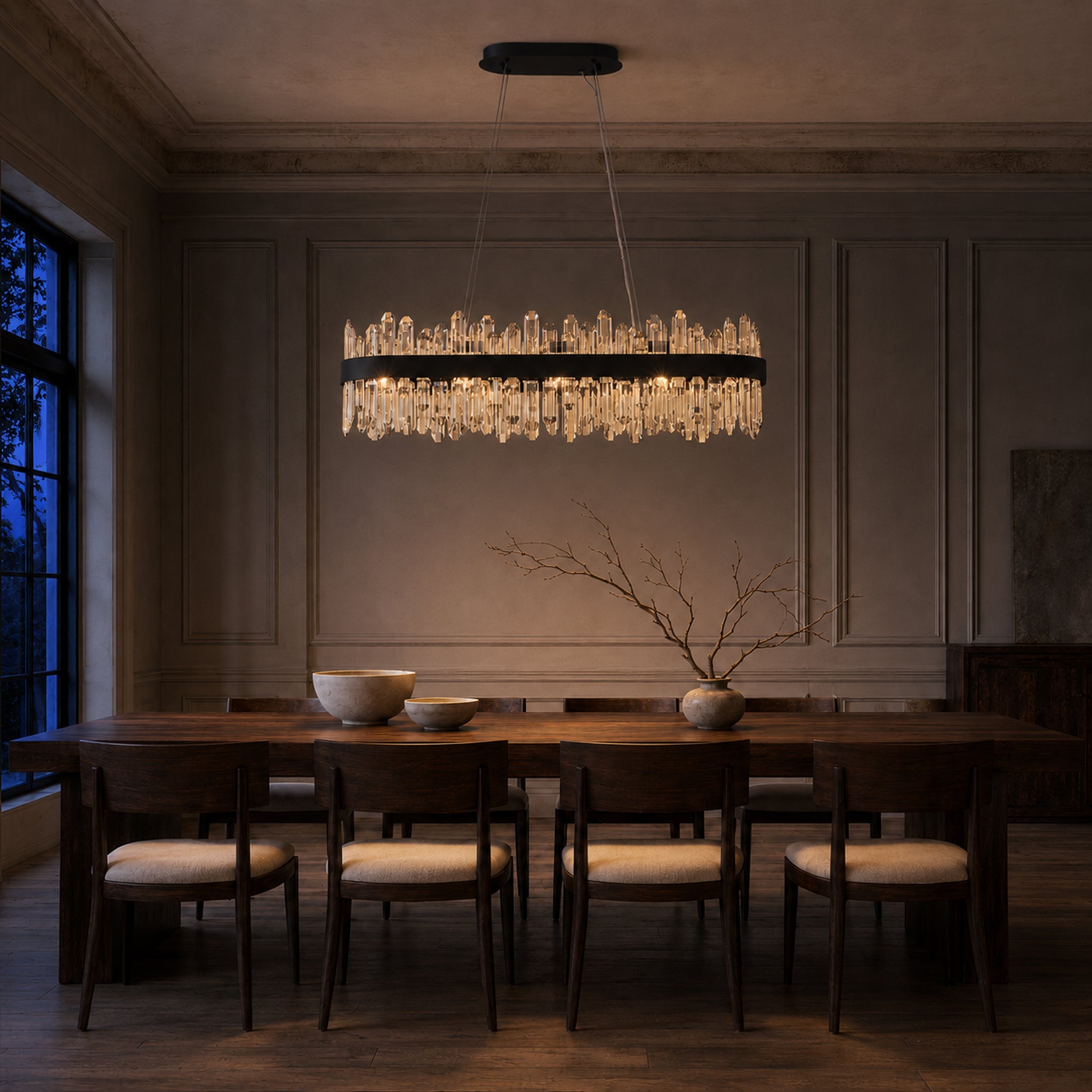 Modern Oval K9 Crystal Chandelier 35.4" — 20-Light, Black