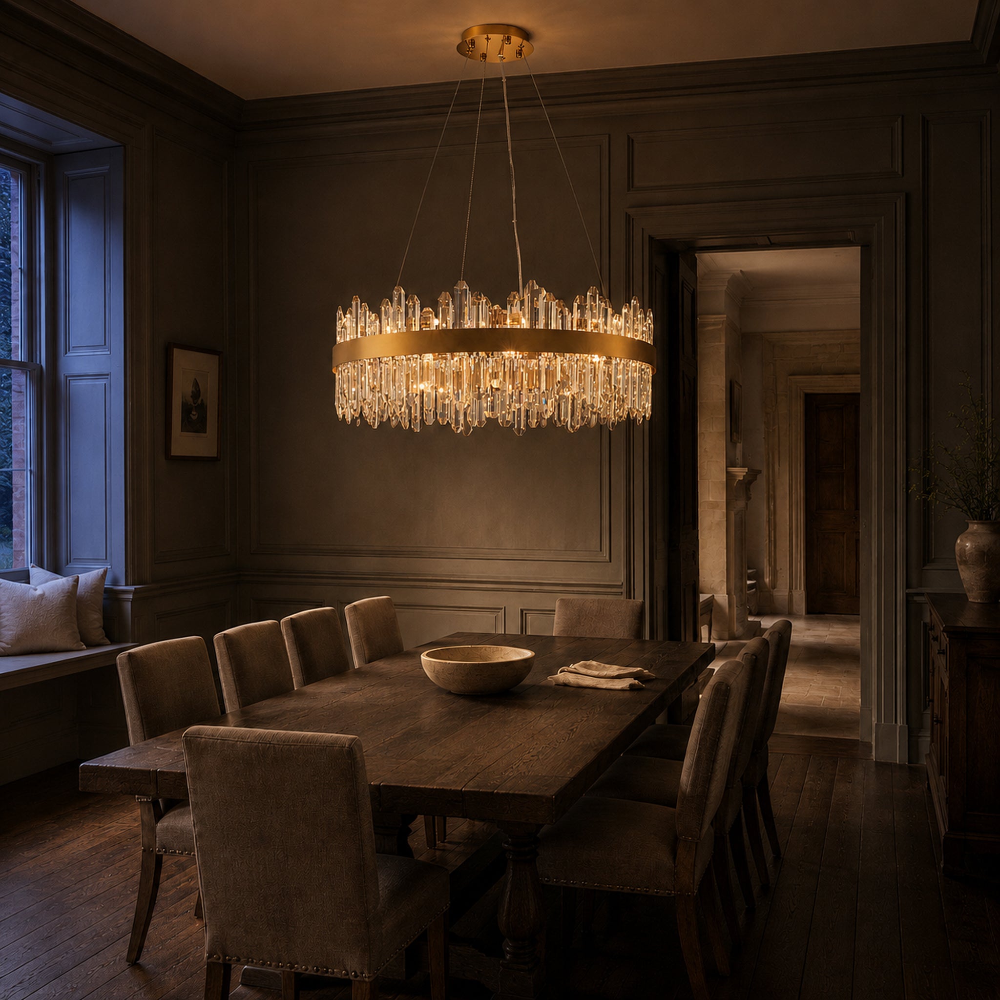 Modern Round Chandelier, D30 inch 24-Light 2-Tier K9 Crystal Pendant Ceiling Light Fixture for Dining Room, Living Room, Kitchen