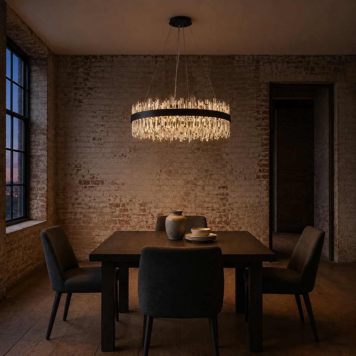 Modern Round Chandelier, D30 inch 24-Light 2-Tier K9 Crystal Pendant Ceiling Light Fixture for Dining Room, Living Room, Kitchen