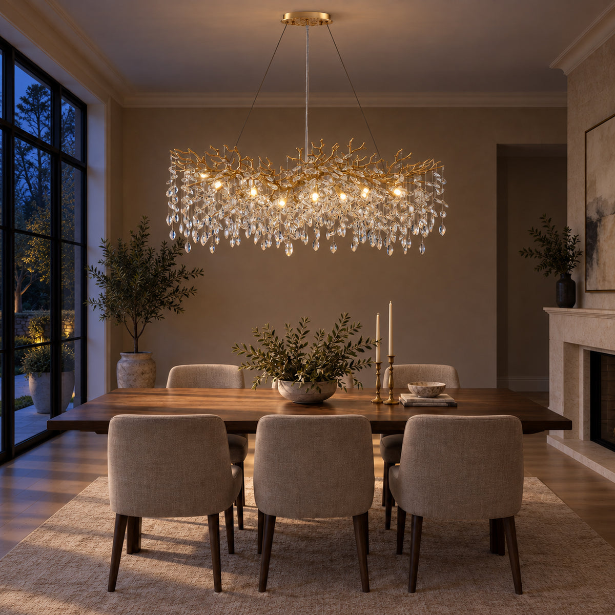 Rami Branch Chandelier, 12-Light Gold K9 Crystal, 47.2" Long