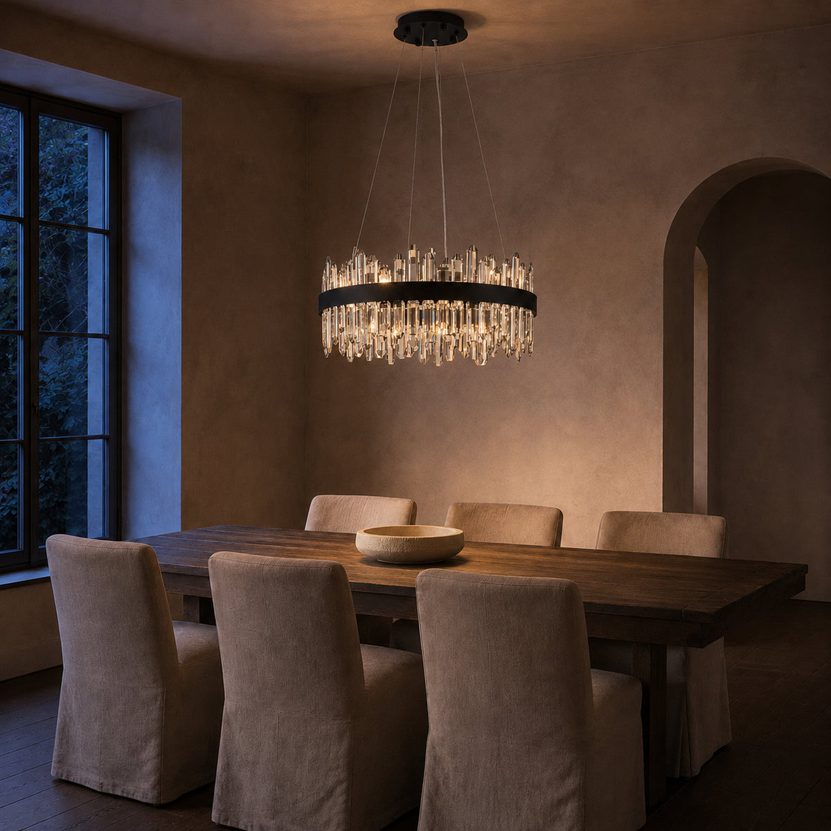 Round 2-Tier K9 Crystal Chandelier 23" — 16-Light Gold Modern Chandelier