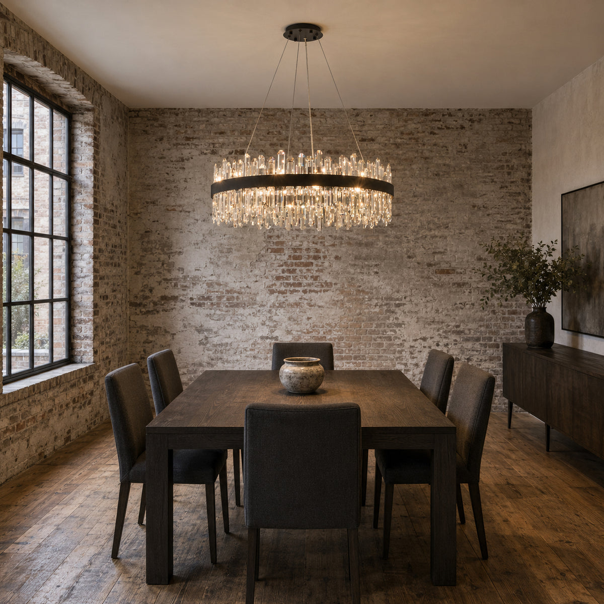 Modern Round K9 Crystal Chandelier 30" — 2-Tier, 24-Light, Black
