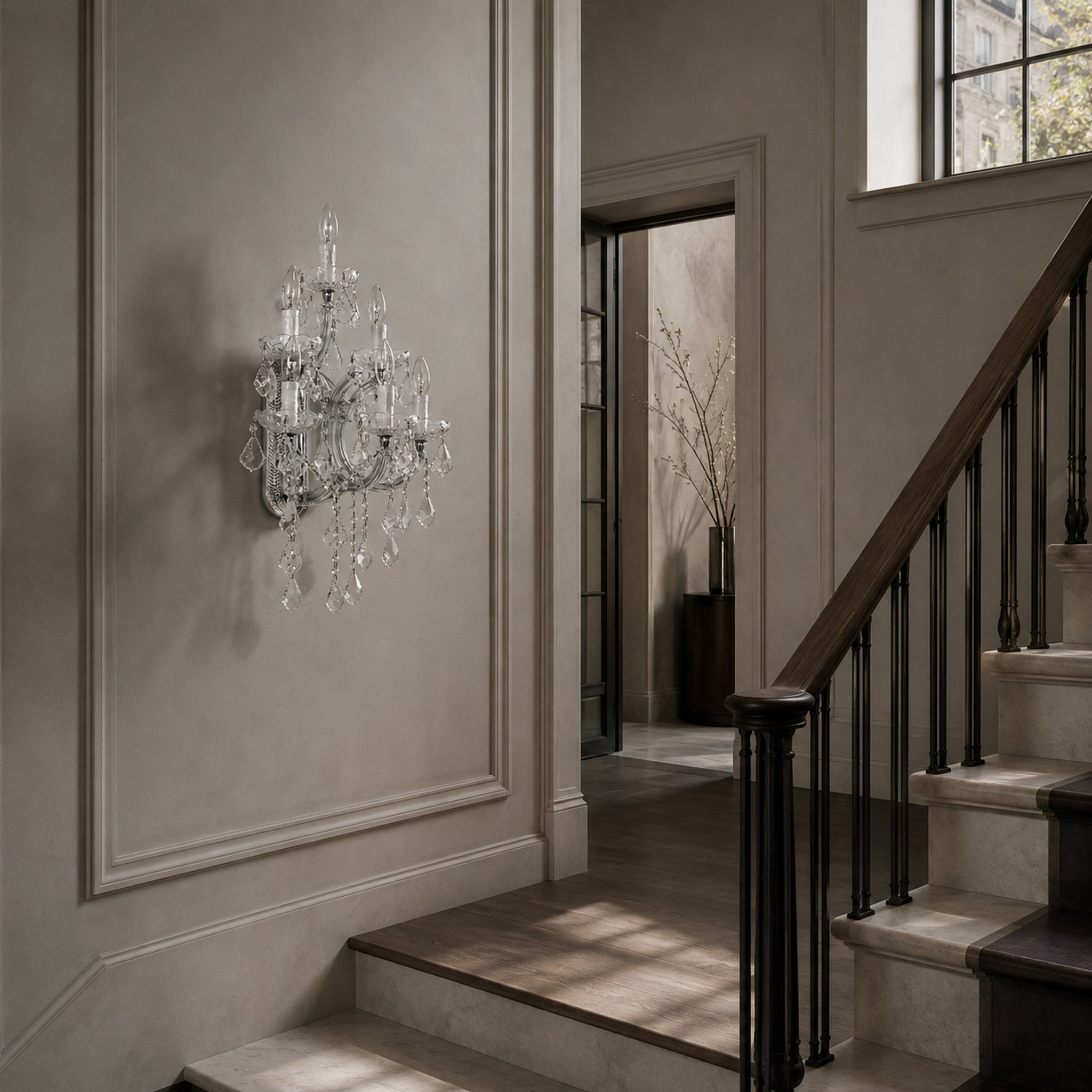 Maria Theresa Wall Sconce, 6-Light Chrome K9 Crystal, 17" W