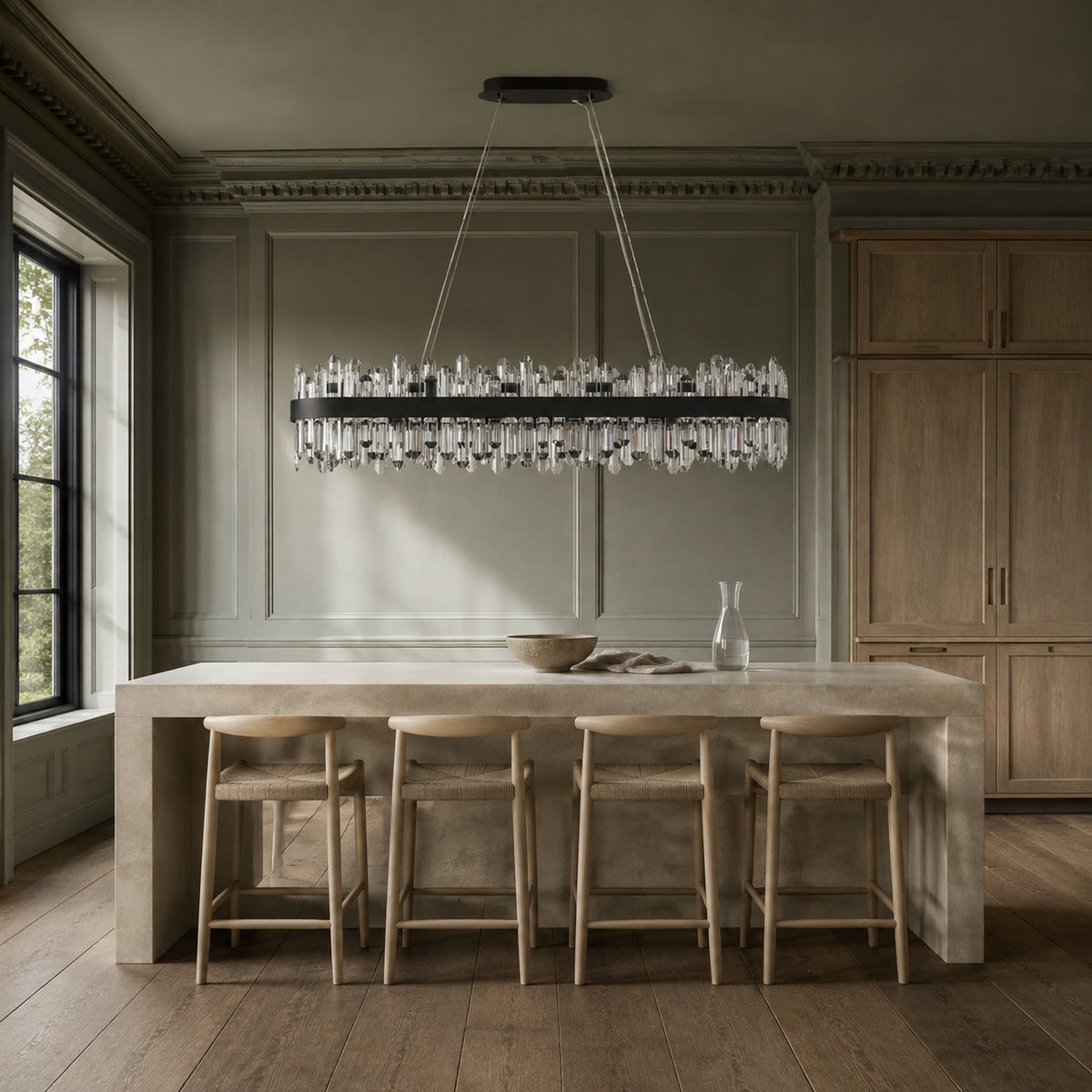 Oval Crystal Chandelier 45.3" — 24-Light Gold K9 Chandelier for Long Tables