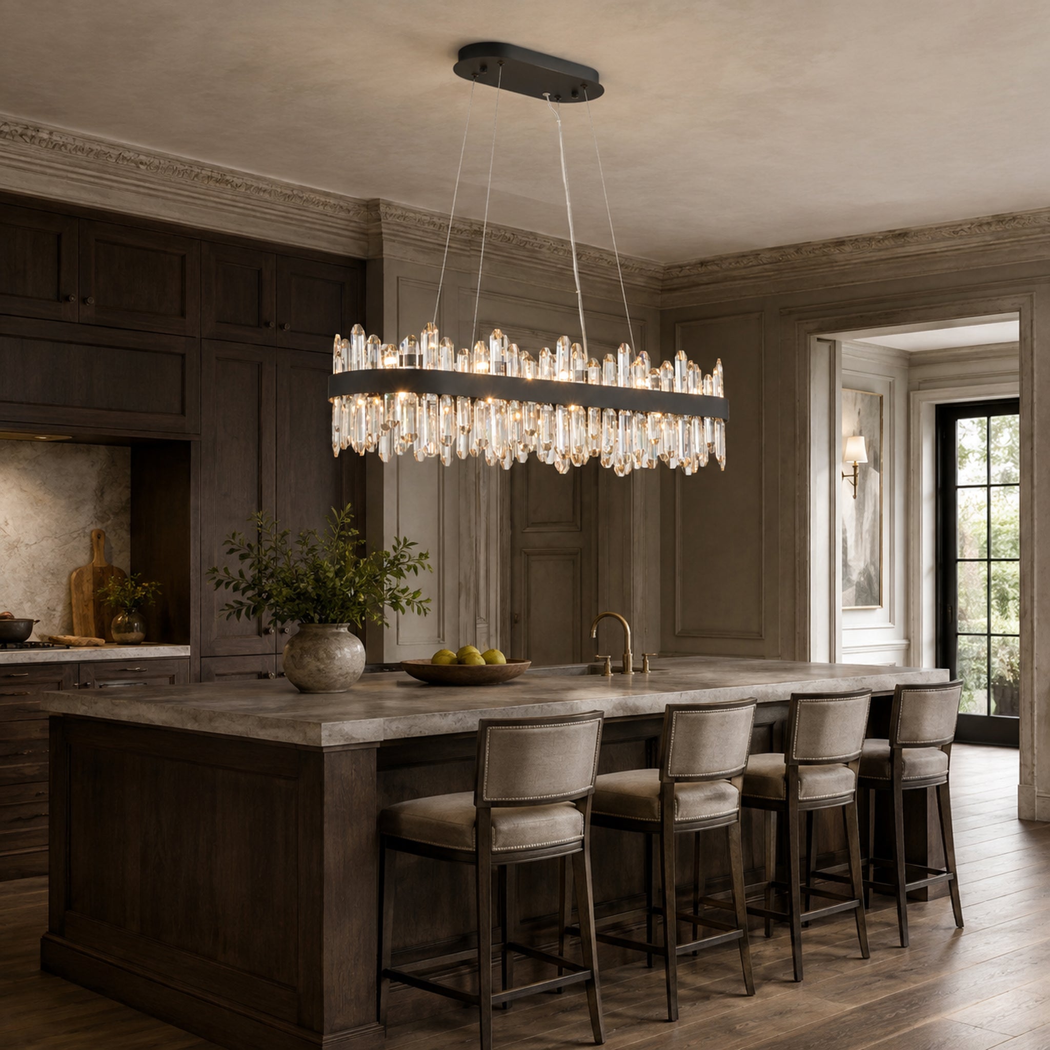 Modern Oval K9 Crystal Chandelier 35.4" — 20-Light, Black