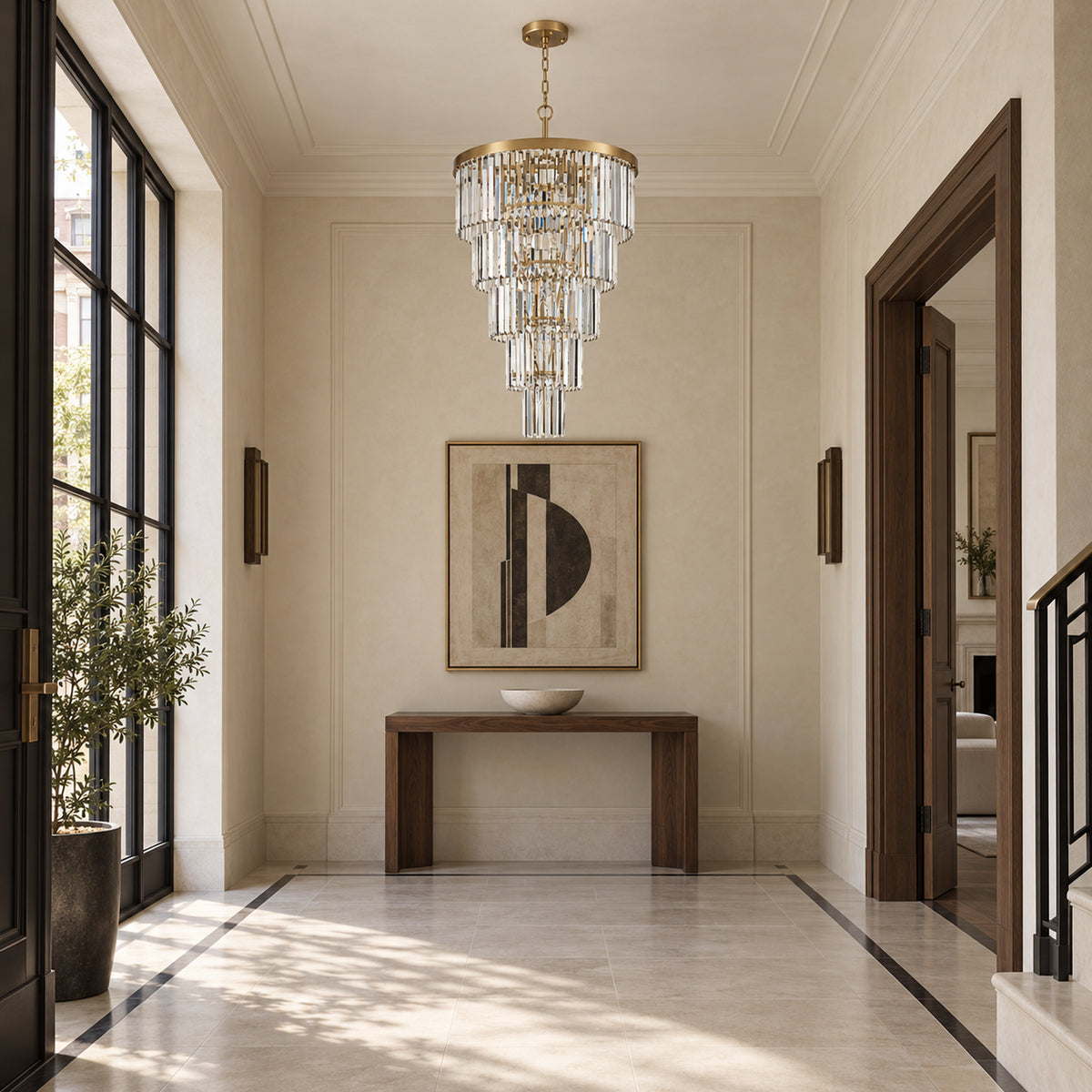 Cascata Chandelier, 5-Tier 14-Light Gold K9 Crystal, 24" Dia