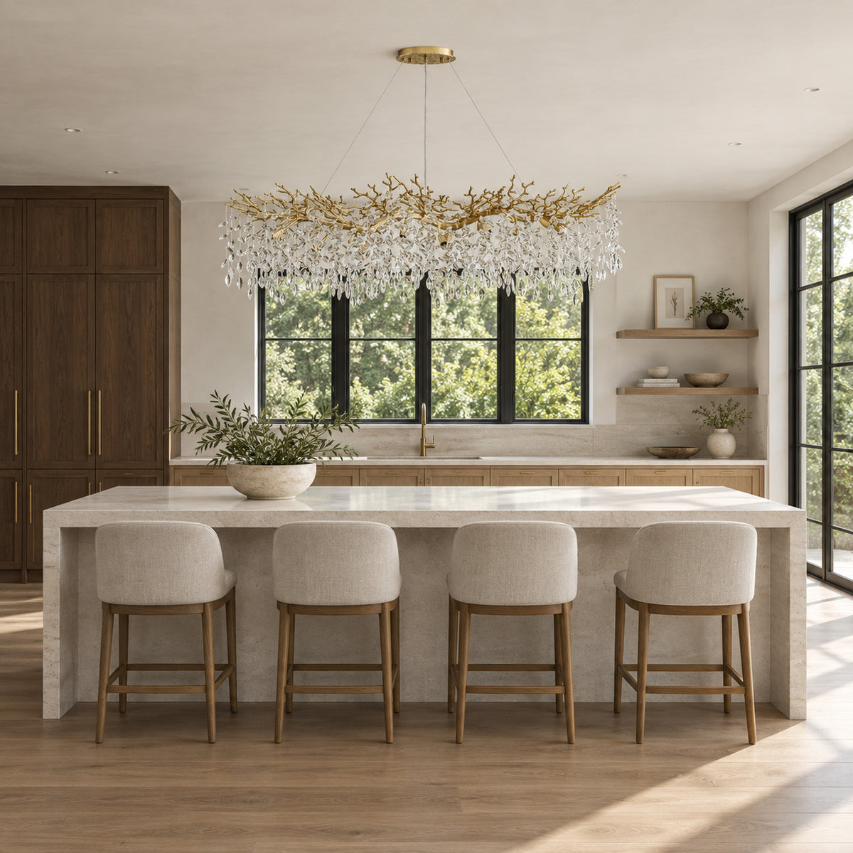 Rami Branch Chandelier, 14-Light Gold K9 Crystal, 63" Long