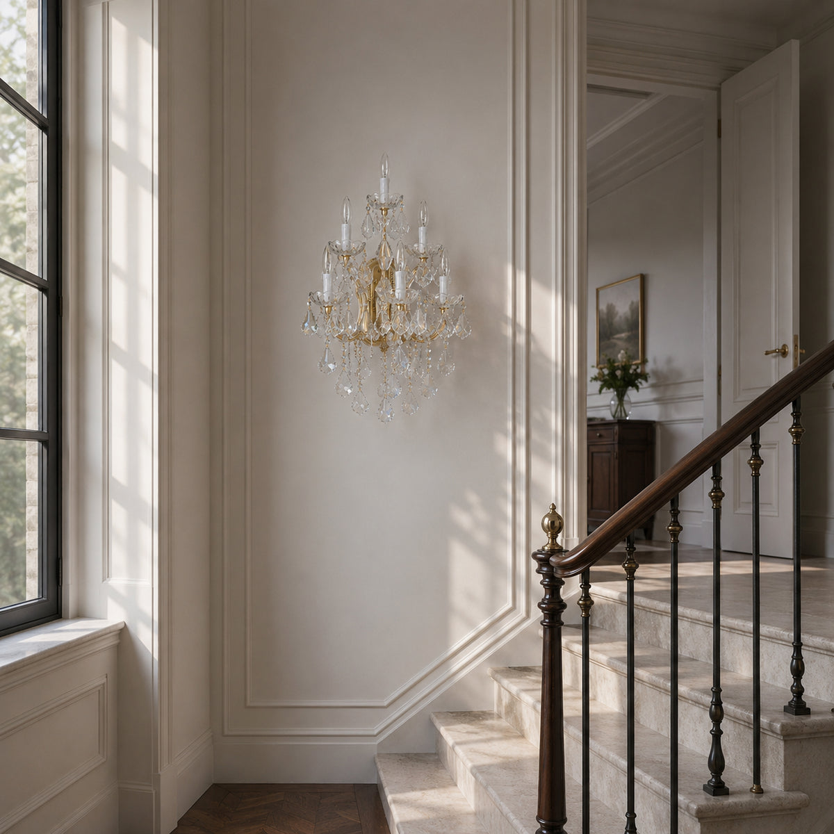 Maria Theresa Wall Sconce, 6-Light Gold K9 Crystal, 17" W