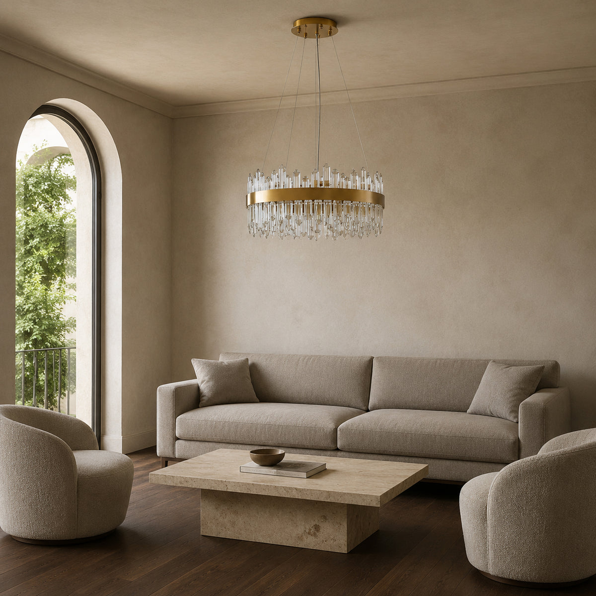 Round 2-Tier K9 Crystal Chandelier 23" — 16-Light Gold Modern Chandelier